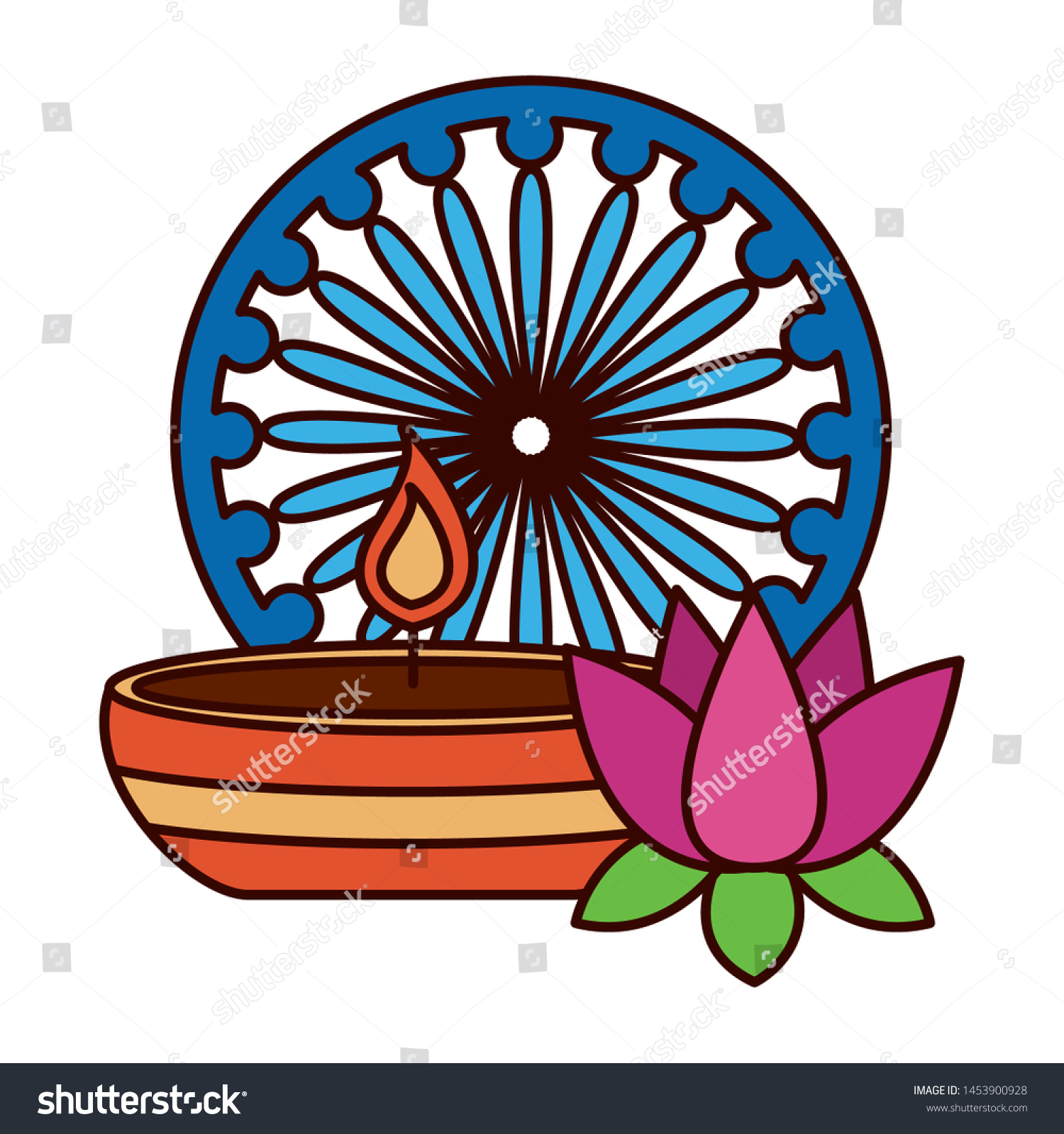 Indian Lotus Flower Candle Ashoka Chakra Stock Vector Royalty Free 1453900928 Shutterstock 7250