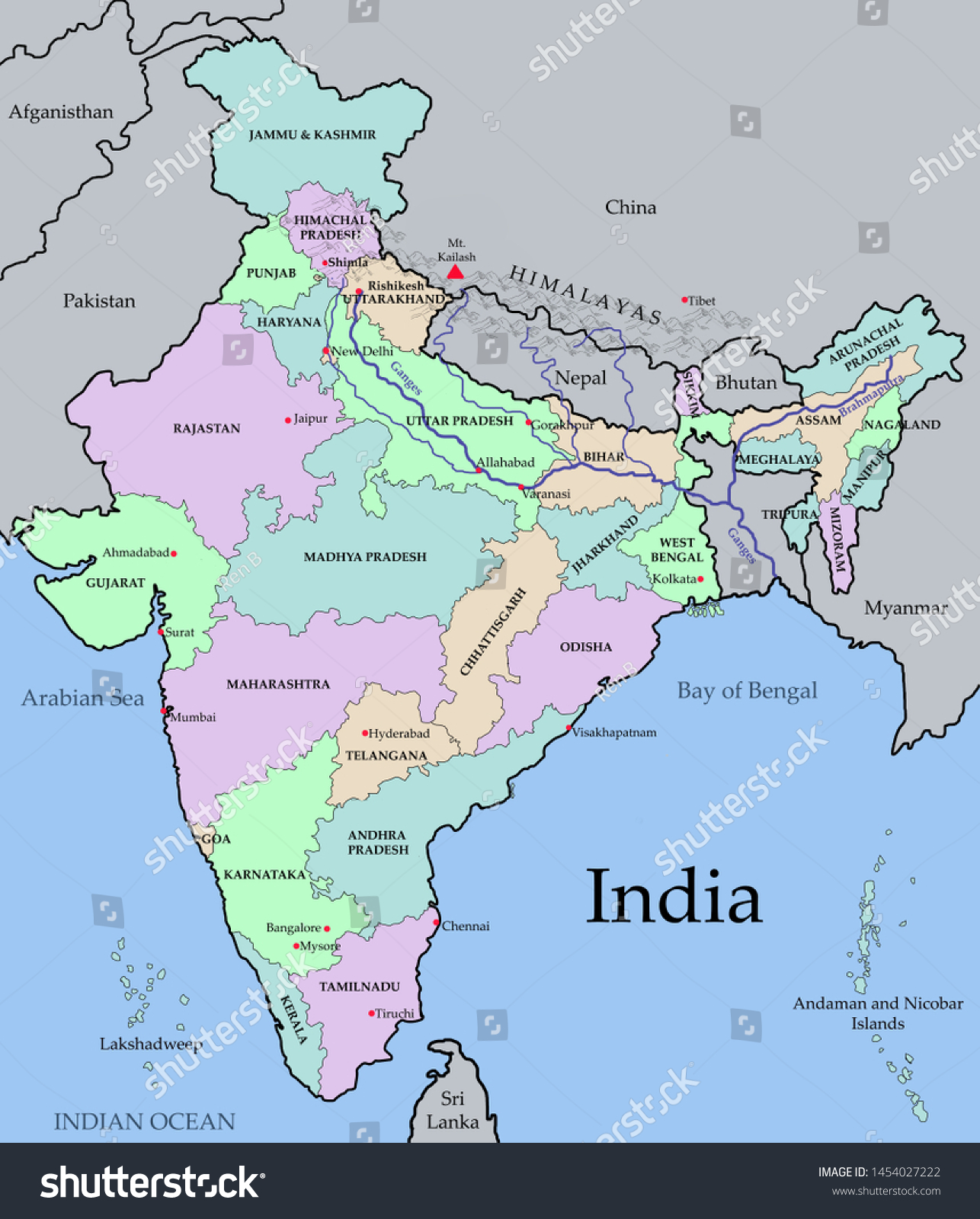 Colorized Map India States India Major Stock Illustration 1454027222 ...