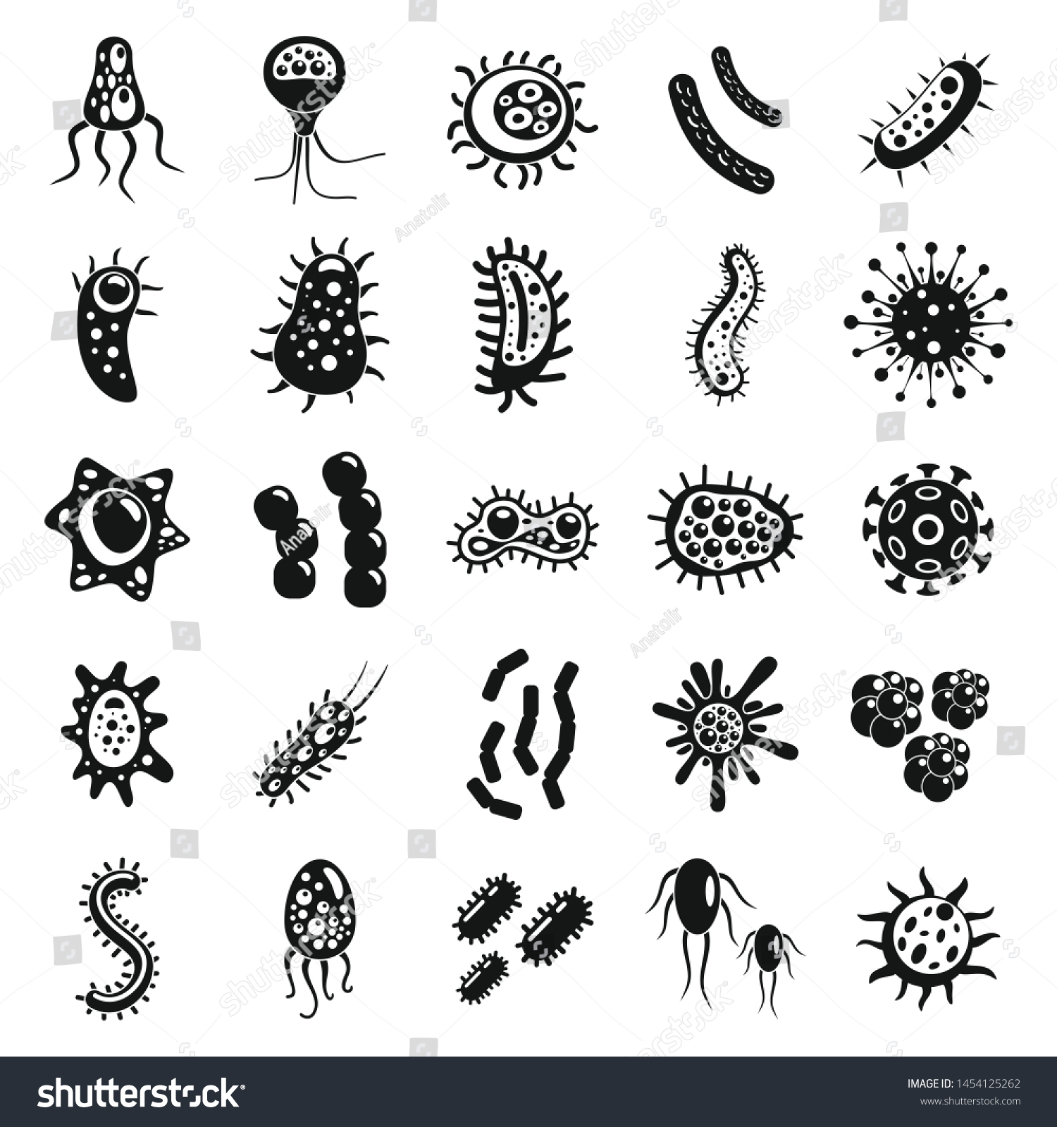 Bacteria Virus Icons Set Simple Set Stock Vector (Royalty Free ...