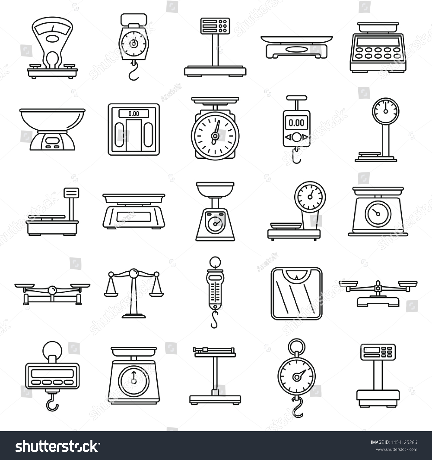 Digital Weigh Scales Icons Set Outline Stock Vector (Royalty Free ...