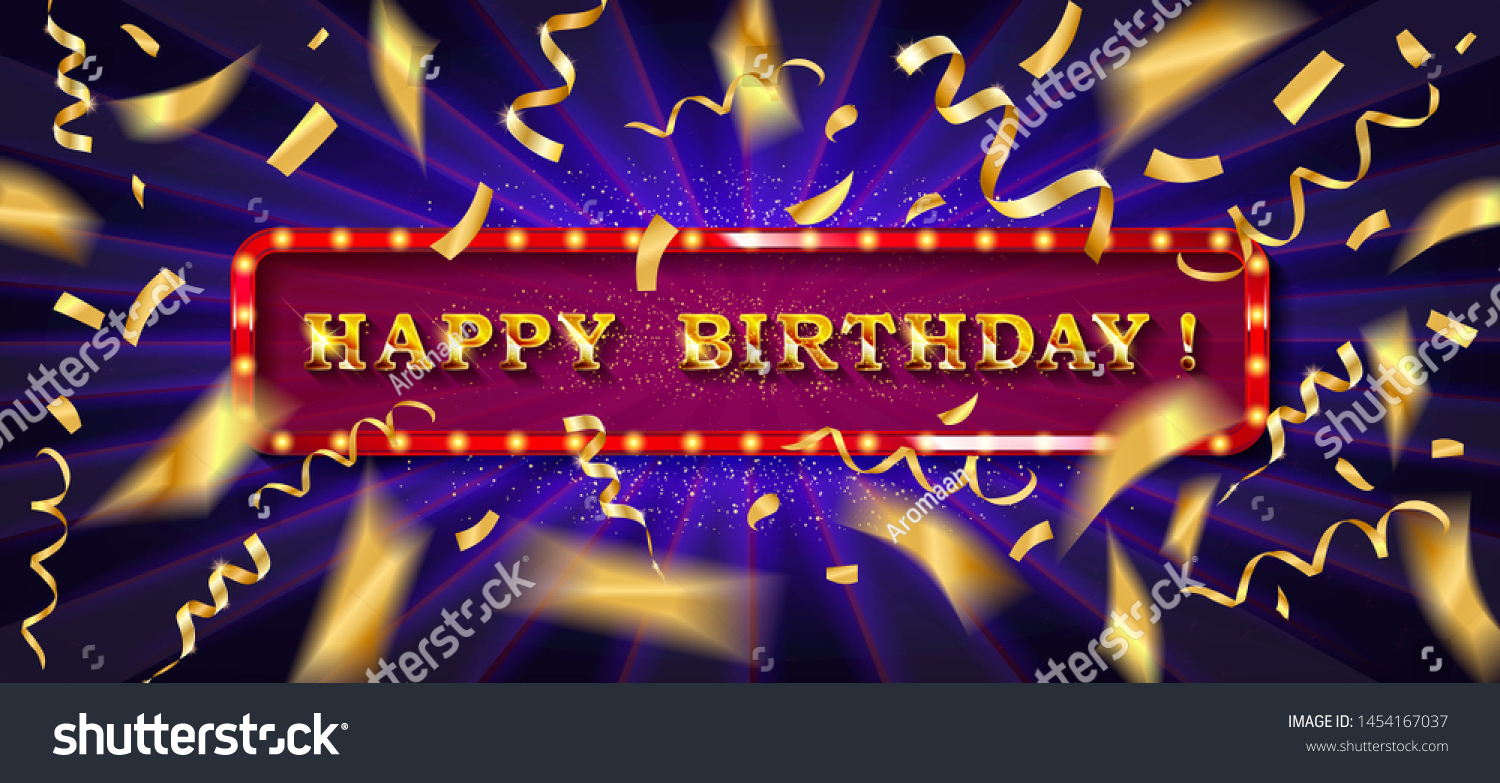 Gold Lettering Happy Birthday Golden Streamers Stock Illustration ...