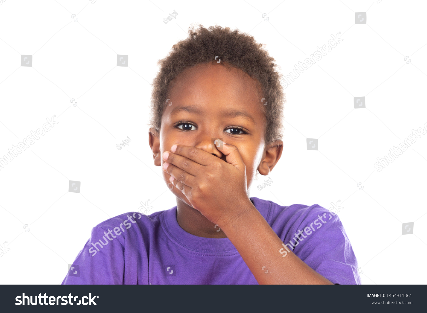 Surprised Child Covering His Mouth Isolated Stock Photo 1454311061 ...