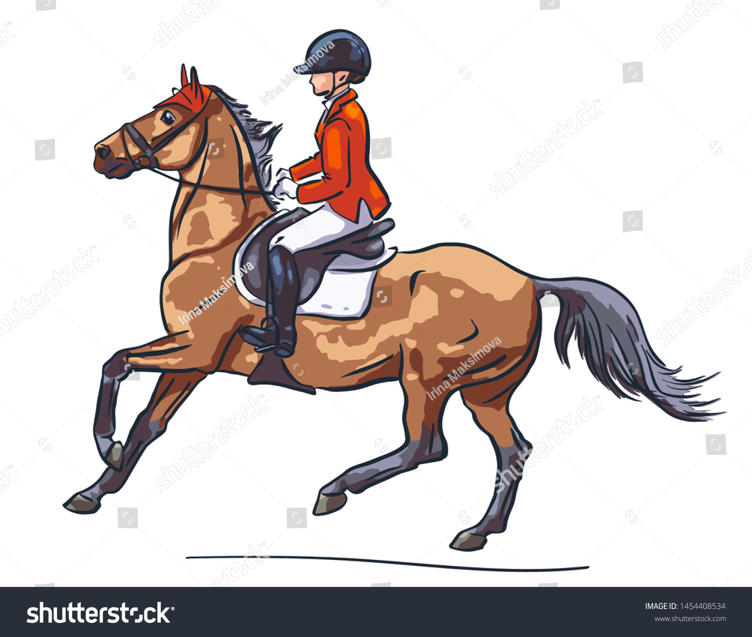 Vector Illustration Young Rider Cantering On Stock Vector (Royalty Free ...