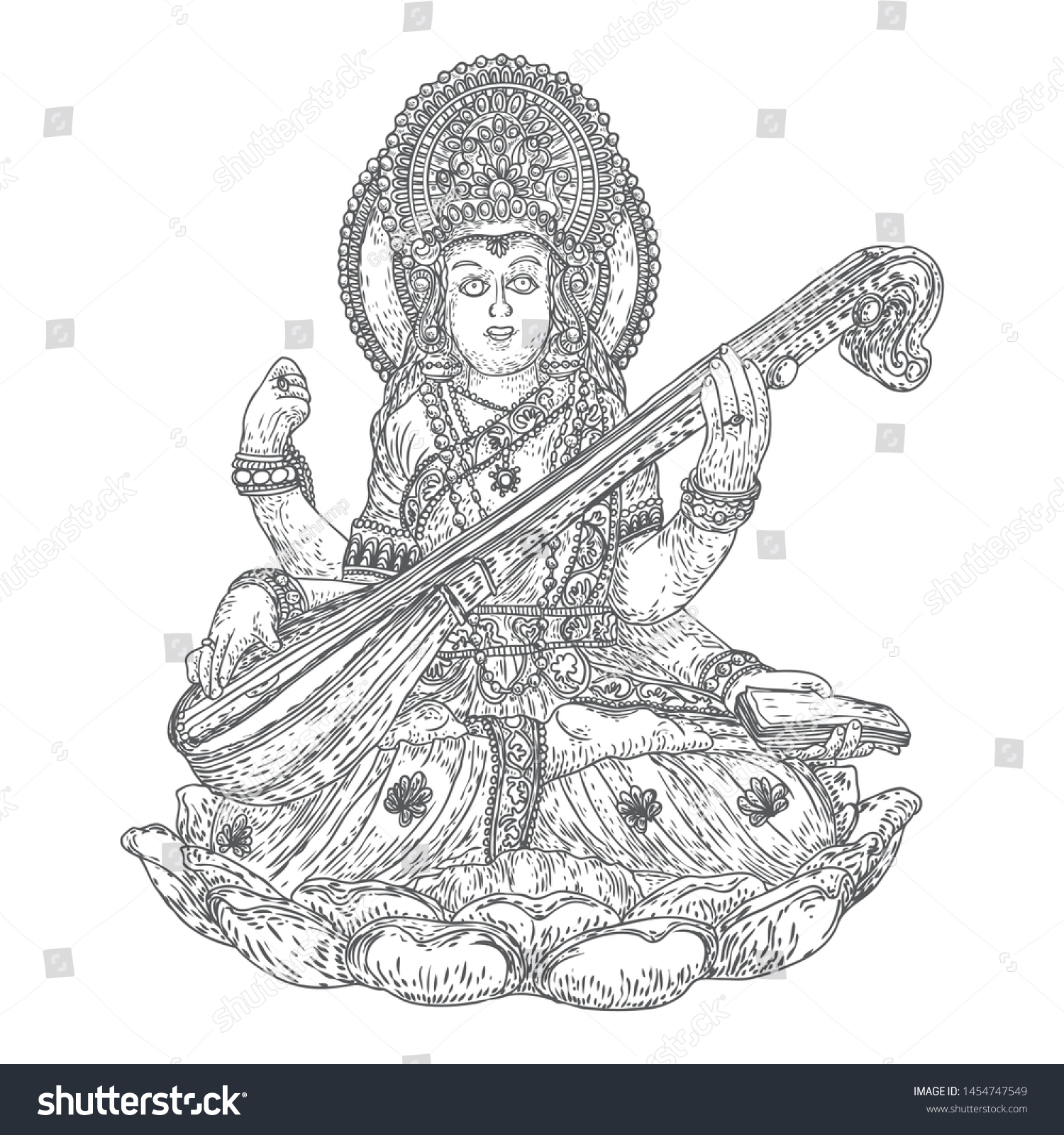 Hand Drawn Illustration Goddess Saraswati Vasant Stock Vector (Royalty ...