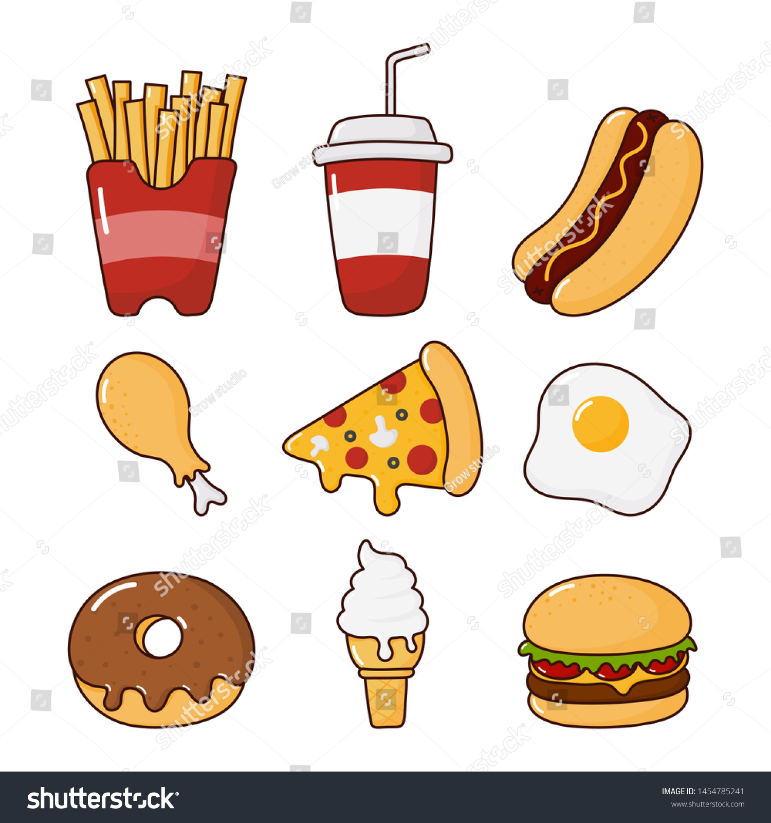 Fast Food Snacks Icons Set Drinks Stock Vector (Royalty Free ...