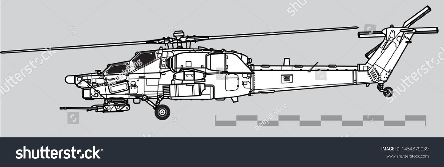 Mil Mi28 Havoc Outline Vector Drawing Stock Vector (Royalty Free ...