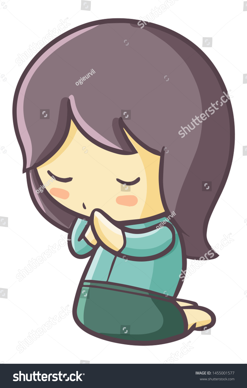 Cute Funny Woman Praying On Her Stock Vector (Royalty Free) 1455001577 ...