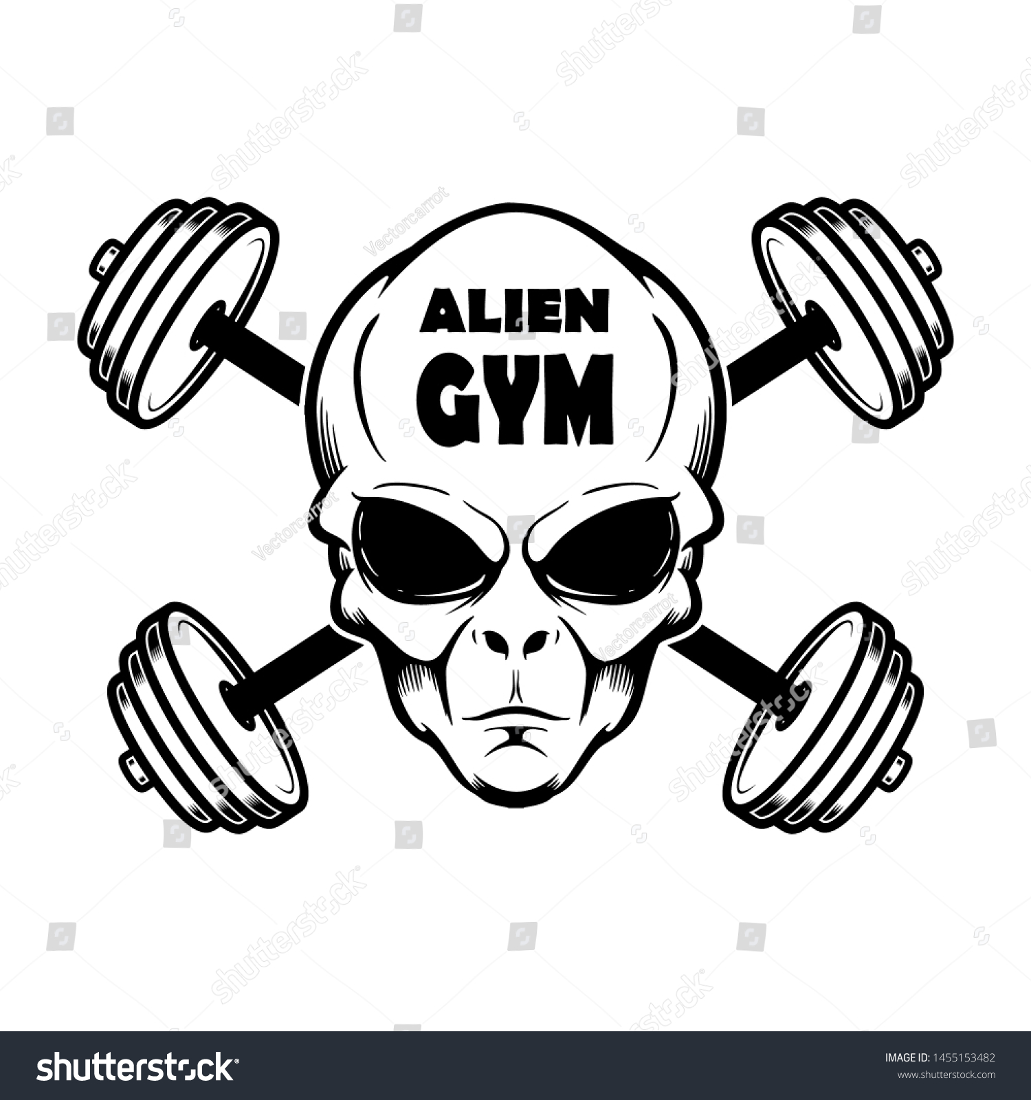 Alien Gym Alien Head Crossed Barbells Stock Vector (Royalty Free