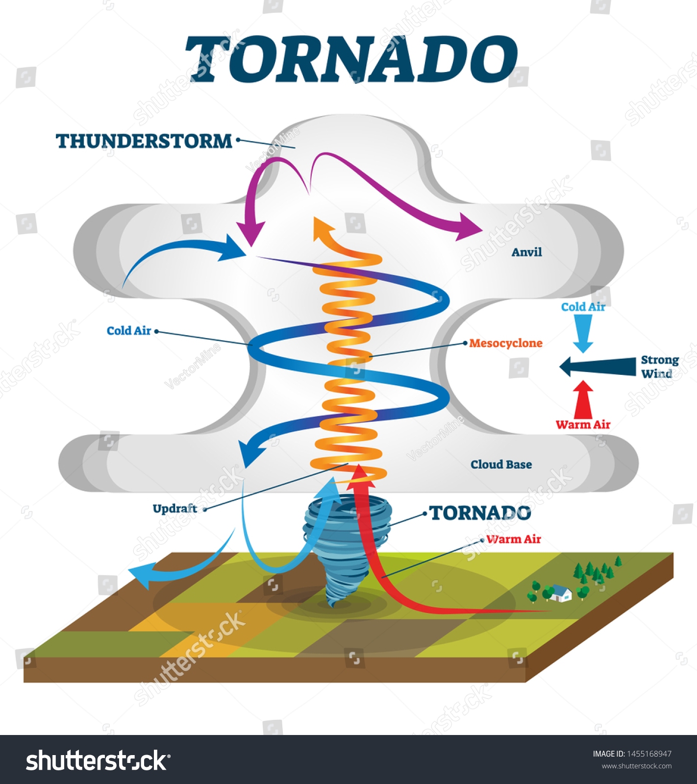 Tornado Vector Illustration Labeled Educational Wind Stock Vector