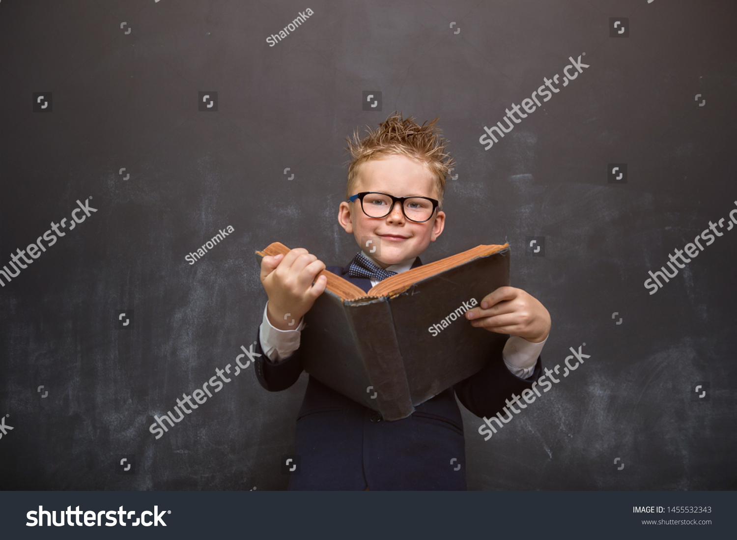 Child Boy School Uniform Big Book Stock Photo 1455532343 