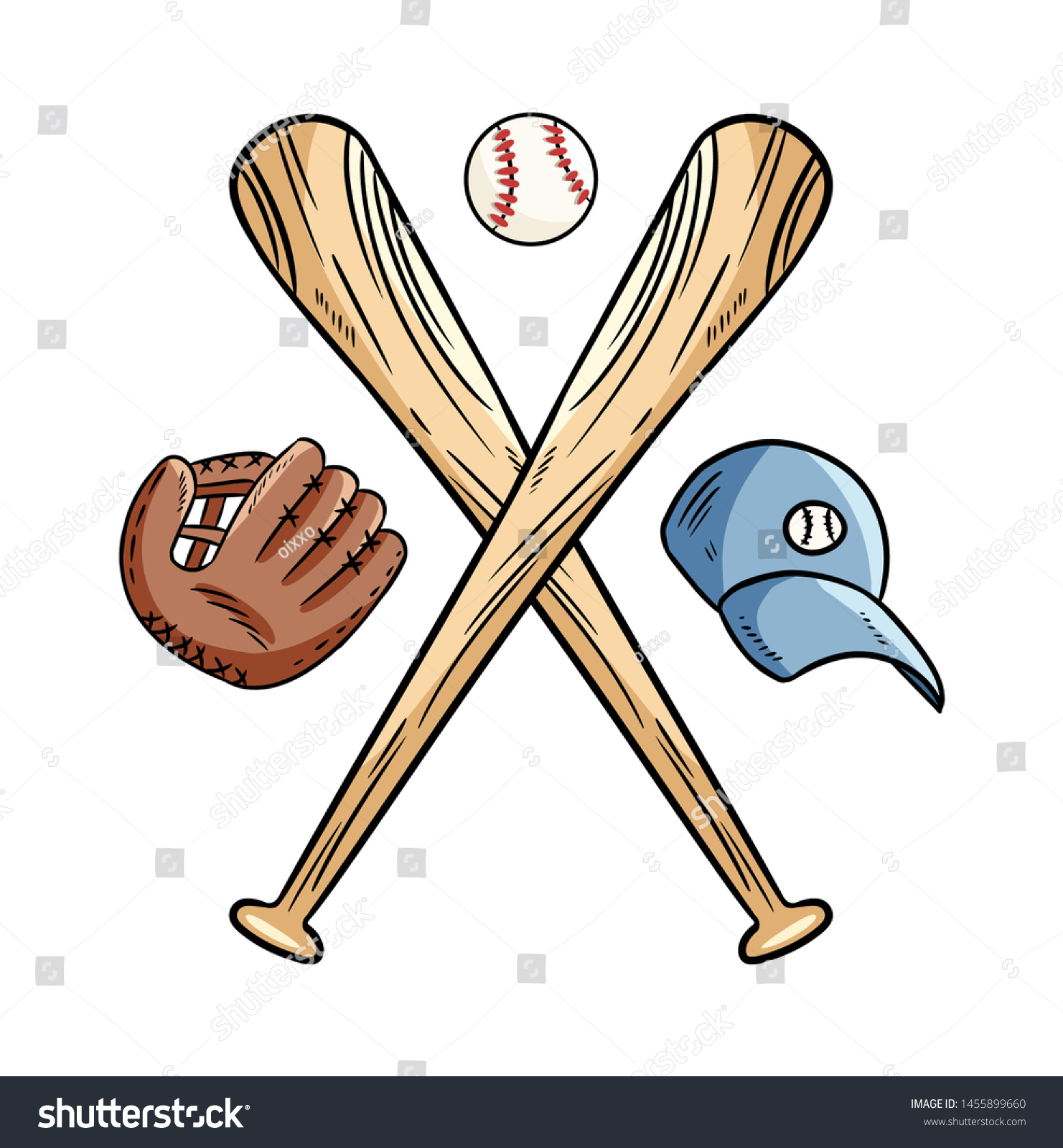 Two Crossed Baseball Bats Ball Icon Stock Vector Royalty Free 1455899660 Shutterstock