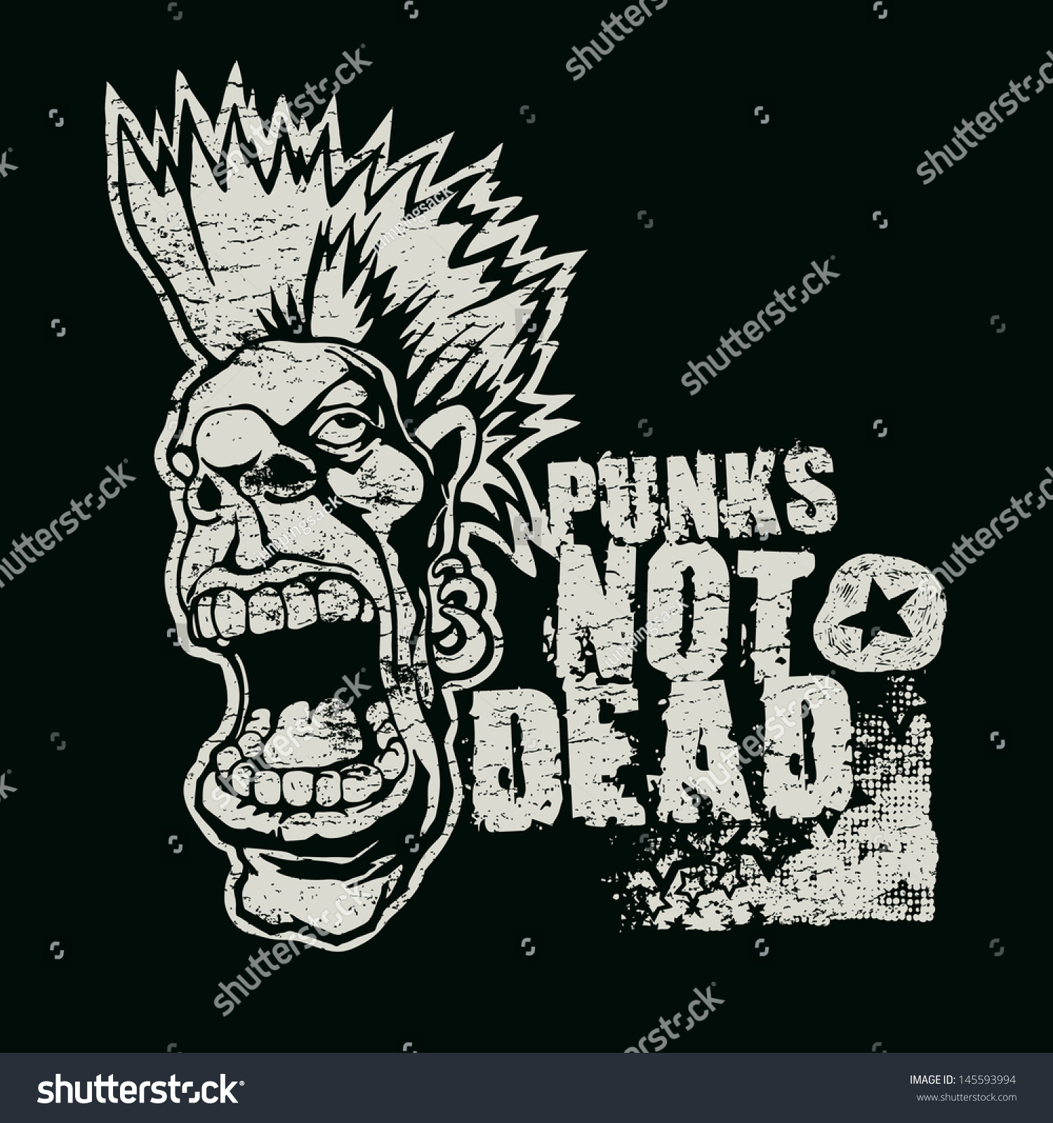 Retro Design Punk Not Dead Tshirt Stock Vector (Royalty Free) 145593994 ...