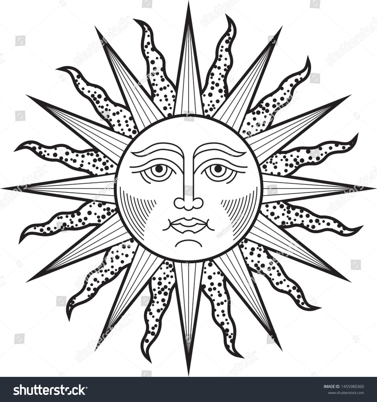 Sun Face Black White Vector Stock Vector (Royalty Free) 1455980360 ...