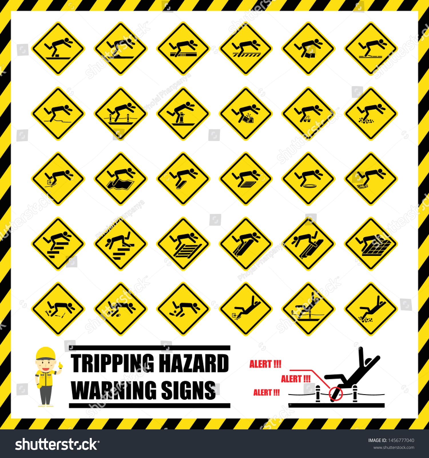 Set Safety Warning Signs Symbols Tripping Stock Vector (Royalty Free ...