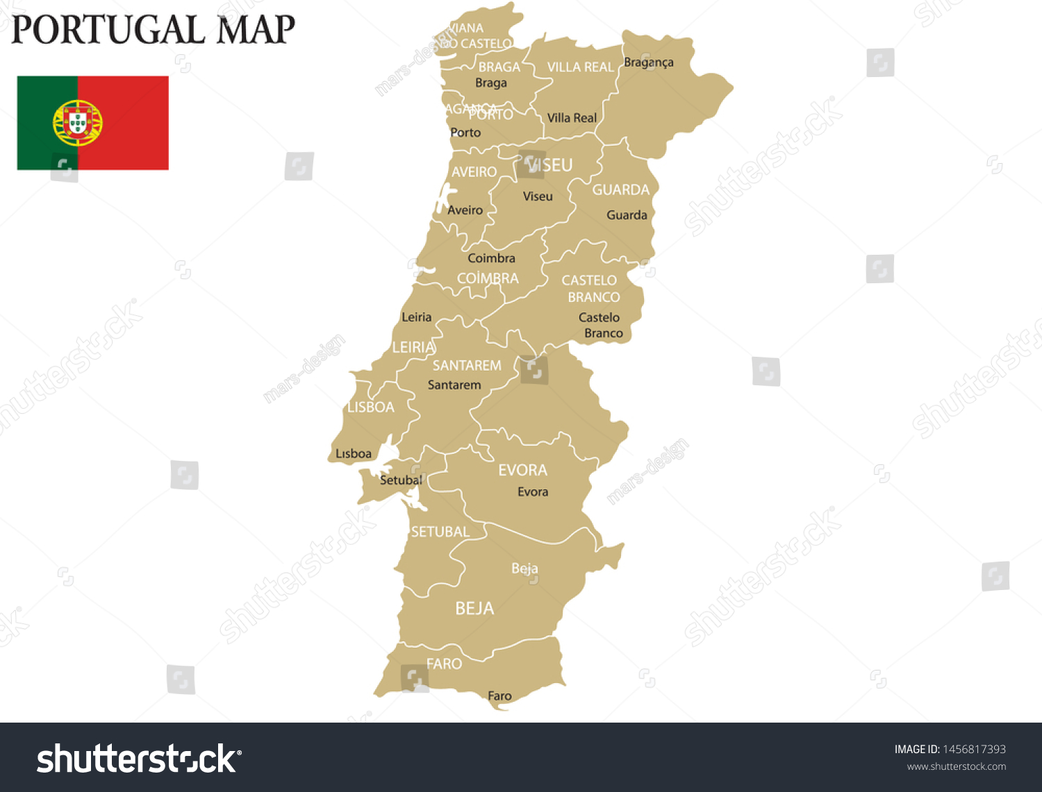 Portugal Political Map Vector Illustration Stock Vector Royalty Free Stock Vector Portugal Political Map Vector Illustration 1456817393