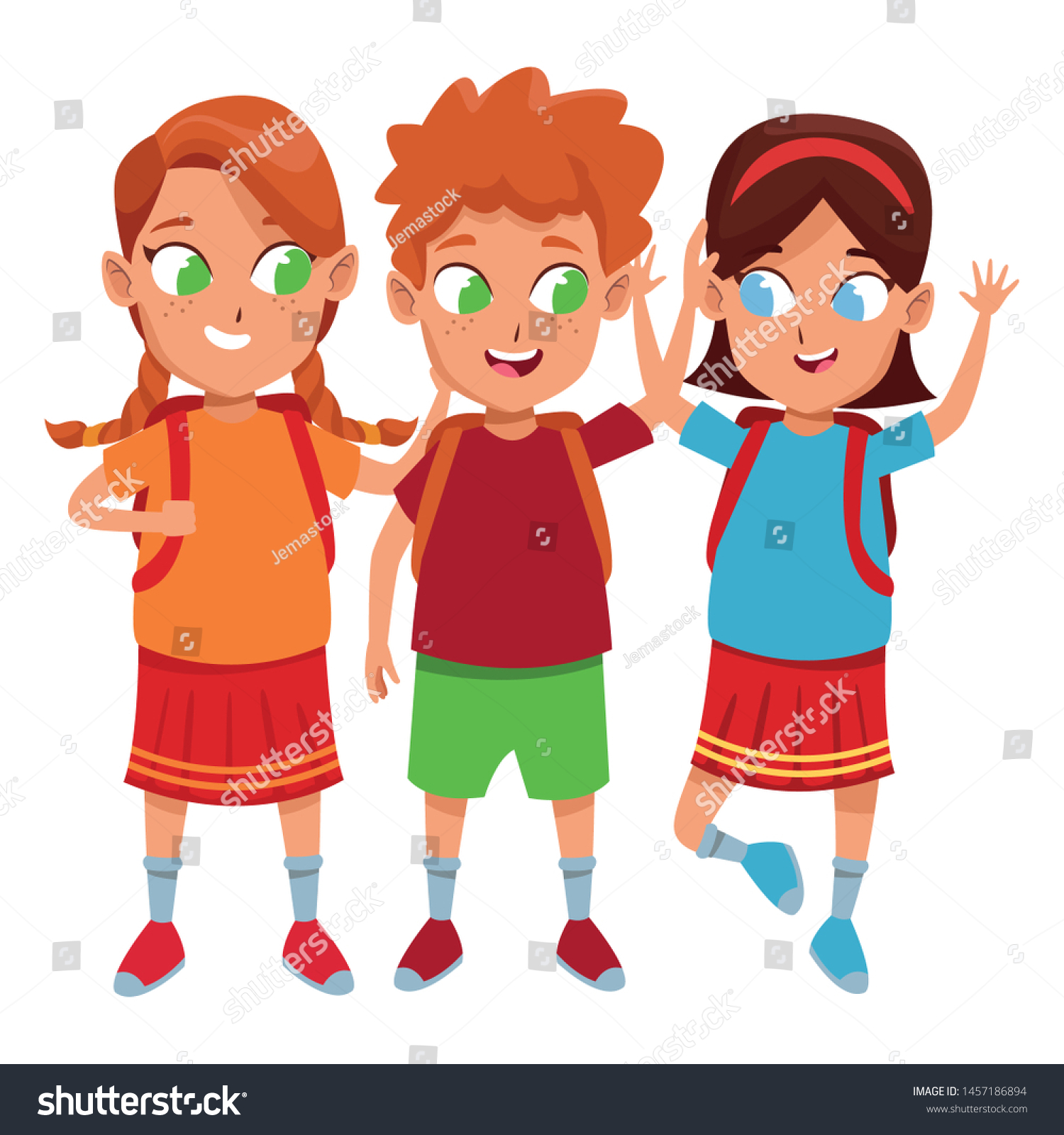 Childhood Cute School Students Happy Friends Stock Vector (Royalty Free ...