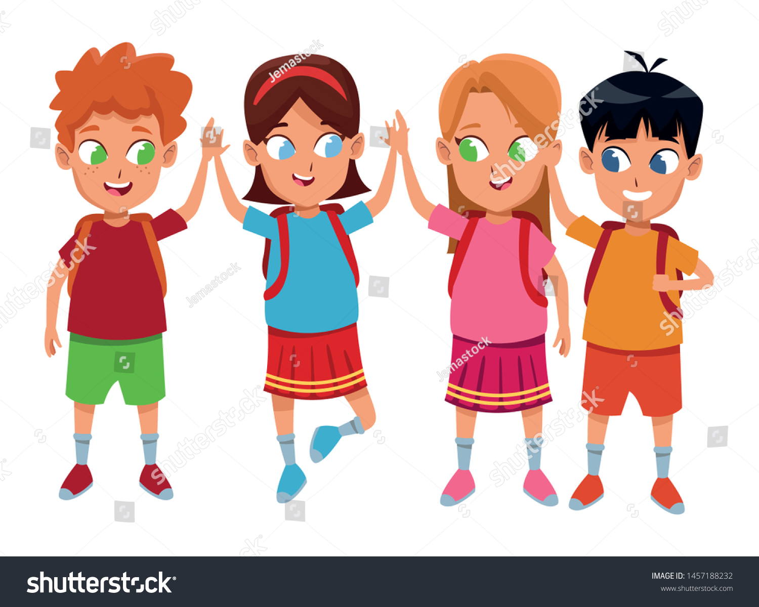 Childhood Cute School Students Happy Friends Stock Vector (Royalty Free ...