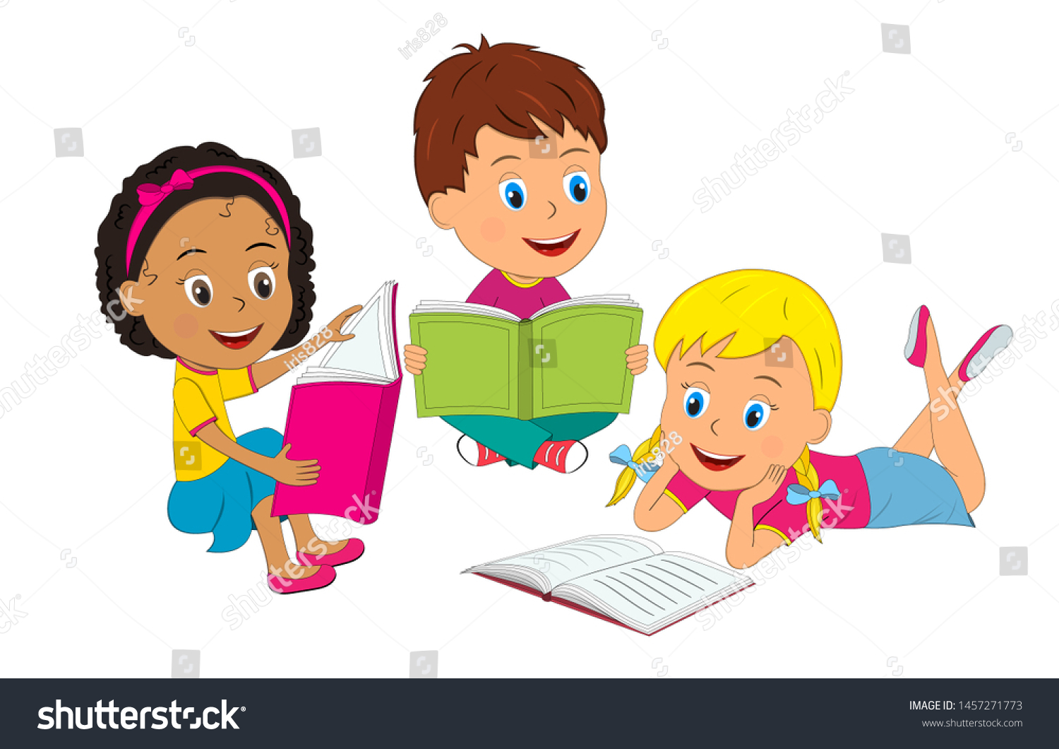 Cartoon Kidsboy Girls Read Books Illustration Stock Vector (Royalty ...