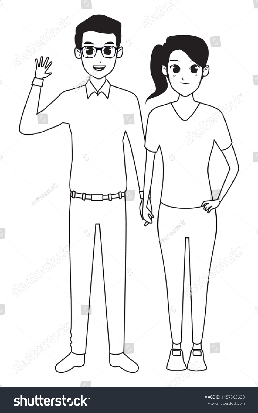 Young Man Woman Couple Smiling Greeting Stock Vector (Royalty Free ...