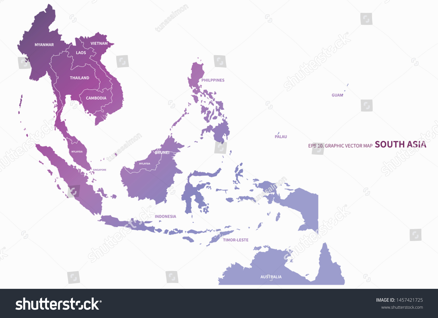 Graphic Vector Map South Asia Countries Stock Vector Royalty Free Stock Vector Graphic Vector Map Of South Asia Countries 1457421725