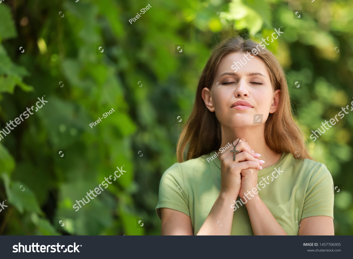 Religious Woman Praying God Outdoors Stock Photo 1457706905 Shutterstock