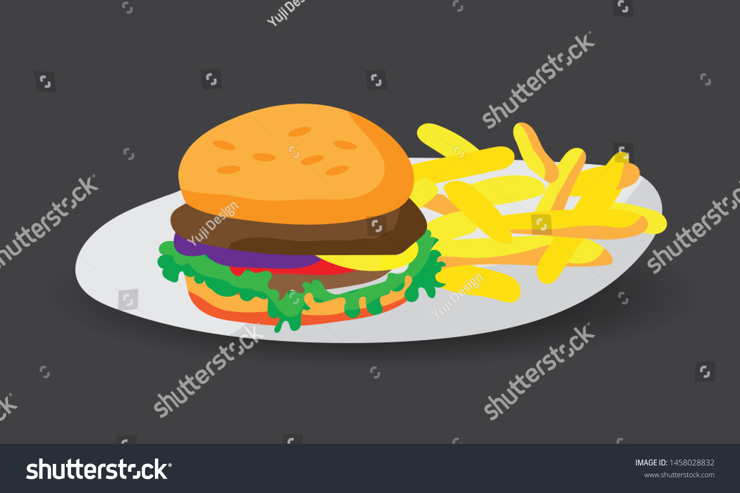 Burger Fried Potato Flat Illustration Stock Vector (Royalty Free ...