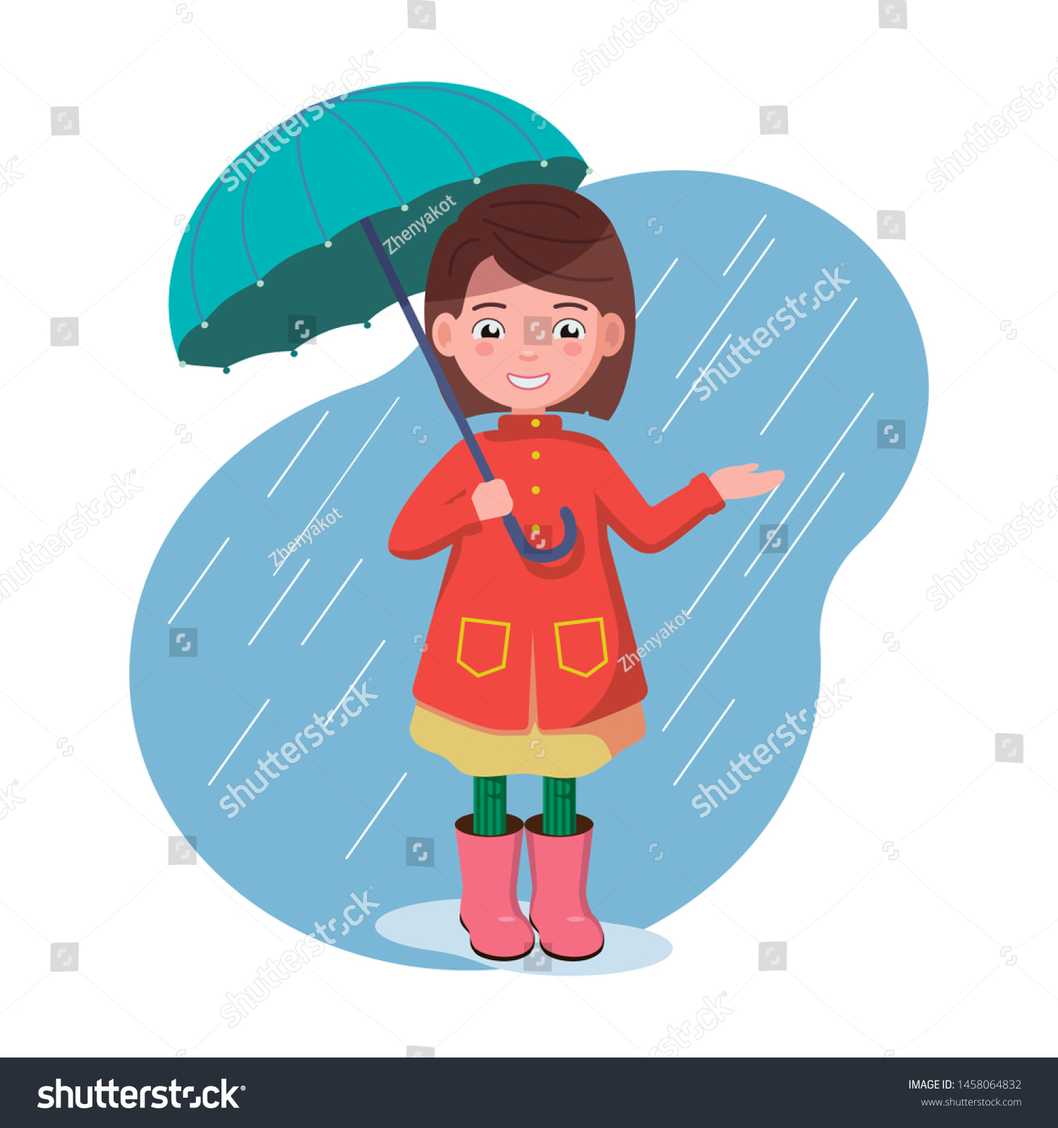 Little Girl Raincoat Standing Umbrella Child Stock Vector (Royalty Free ...