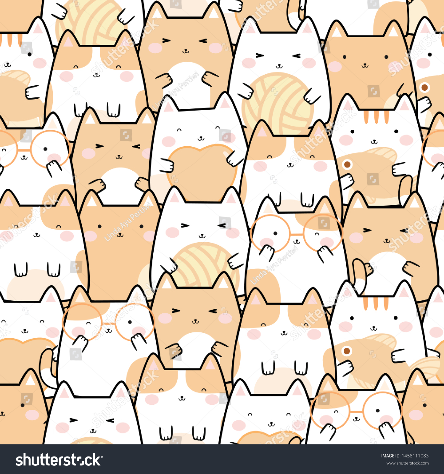 Seamless Pattern Kawaii Cute Cats Cartoon Stock Vector (Royalty Free ...