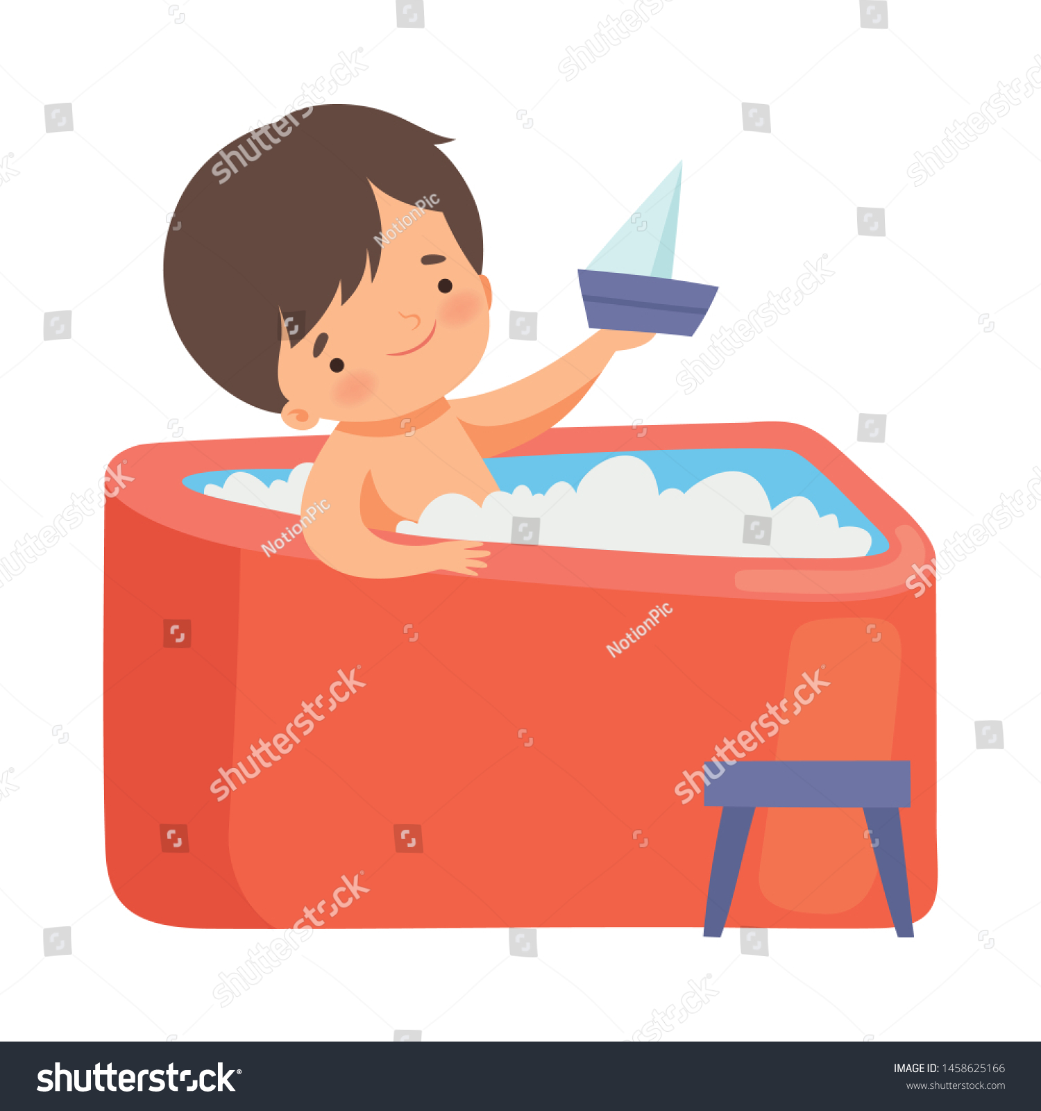 Cute Little Boy Taking Bath Playing Stock Vector Royalty Free 1458625166 Shutterstock 8350