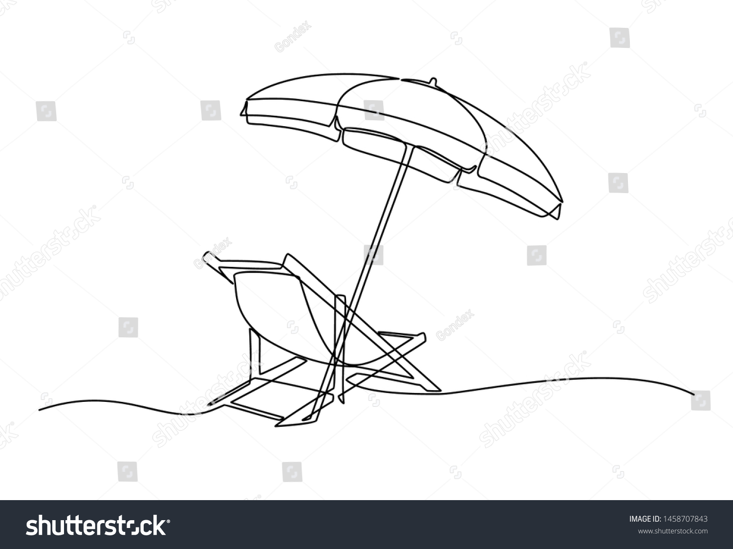 Continuous Line Drawing Beach Umbrella Chairs Stock Vector (Royalty ...