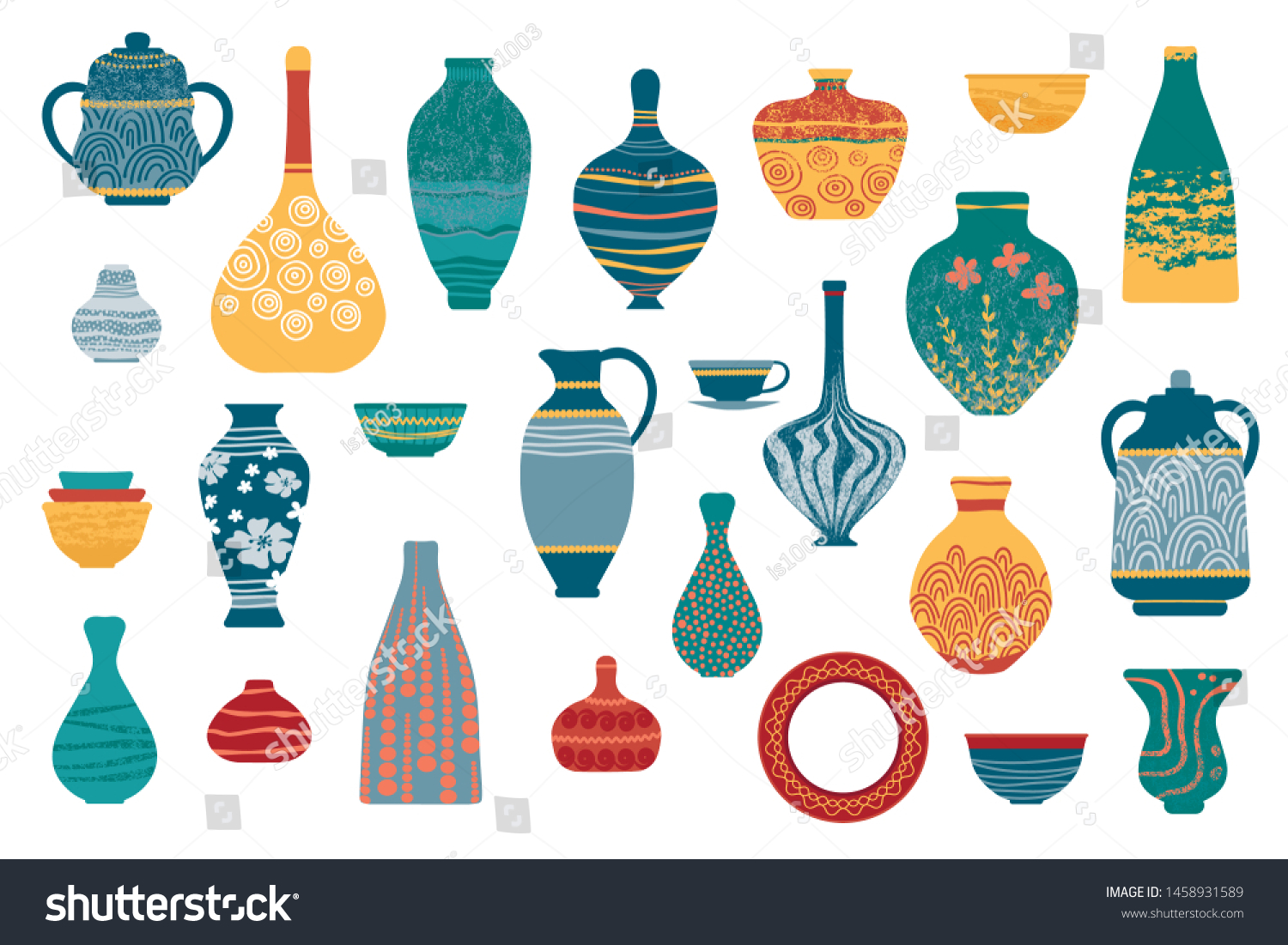 Pottery Earthenware Vases Clay Bowls Pots Stock Vector (Royalty Free ...