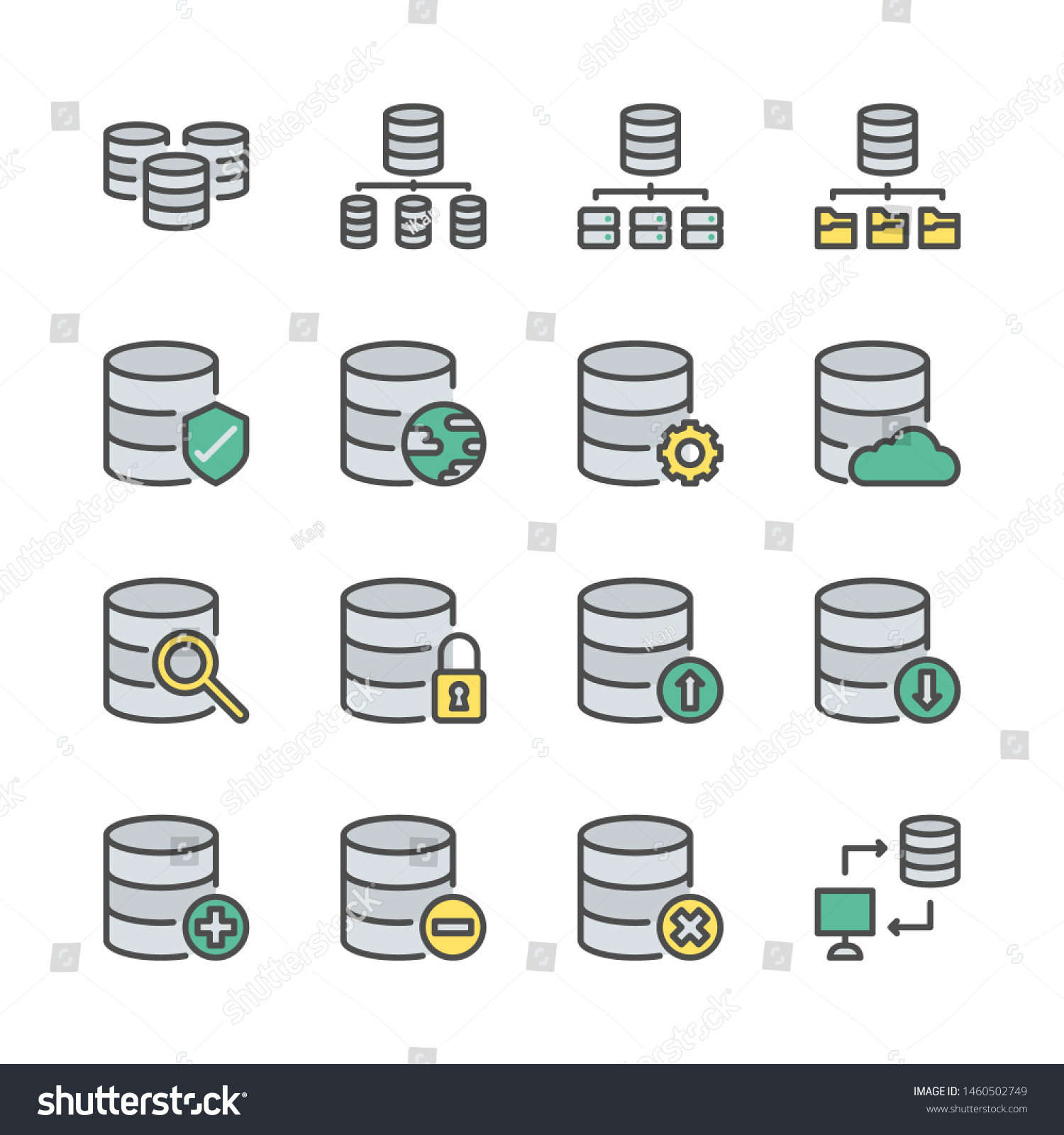 Database System Icon Set Color Line Stock Vector (Royalty Free ...