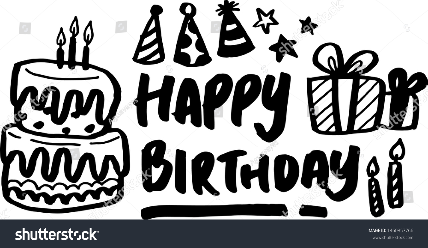 Happy Birthday Hand Drawn Illustration Birthday Stock Vector (Royalty ...