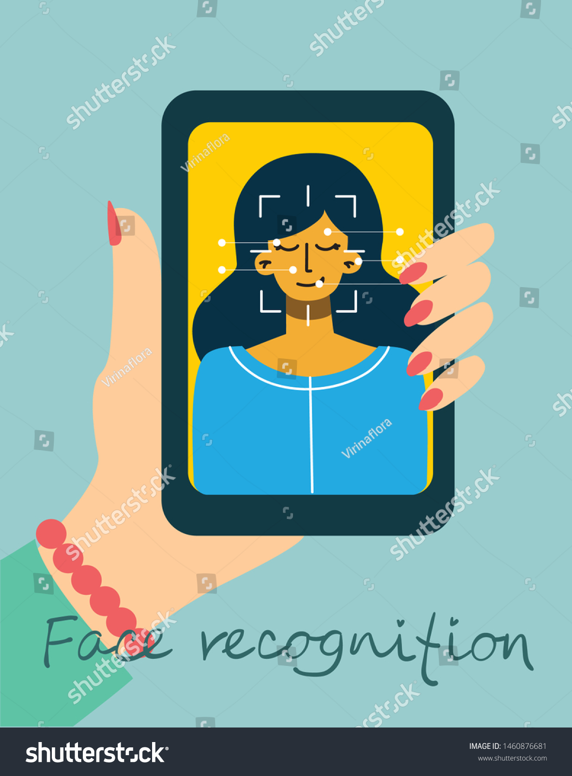 Facial Recognition Concept Face Id Face Vector De Stock Libre De Regalías 1460876681 