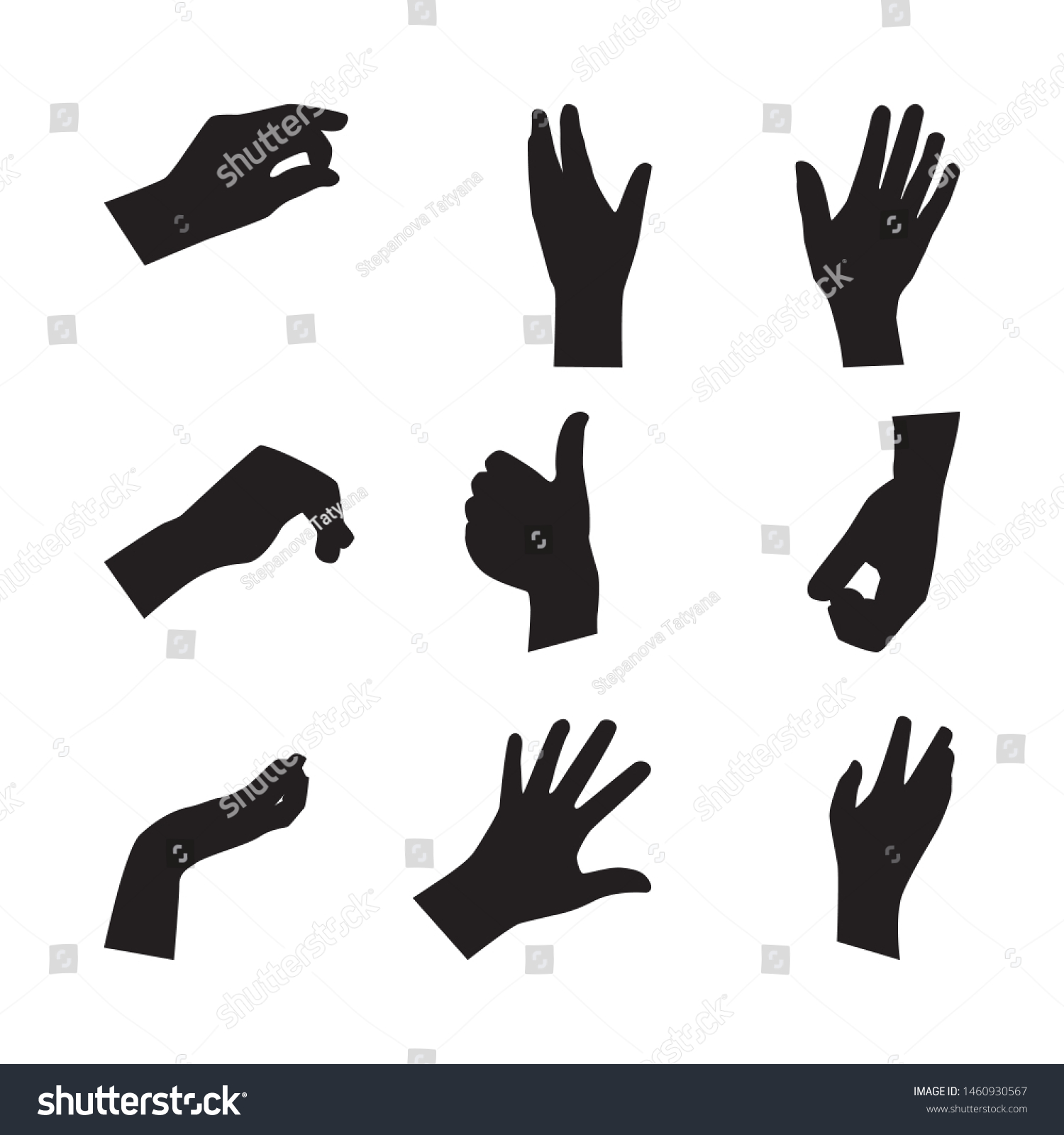 Black Hand Silhouettes Fingers Set Different Stock Vector (Royalty Free ...