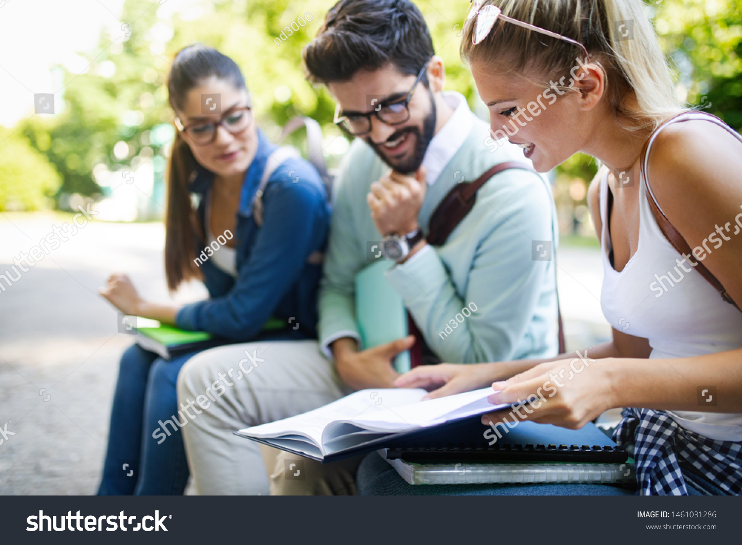 Happy Group Friends Studying Talking Together Stock Photo 1461031286 ...