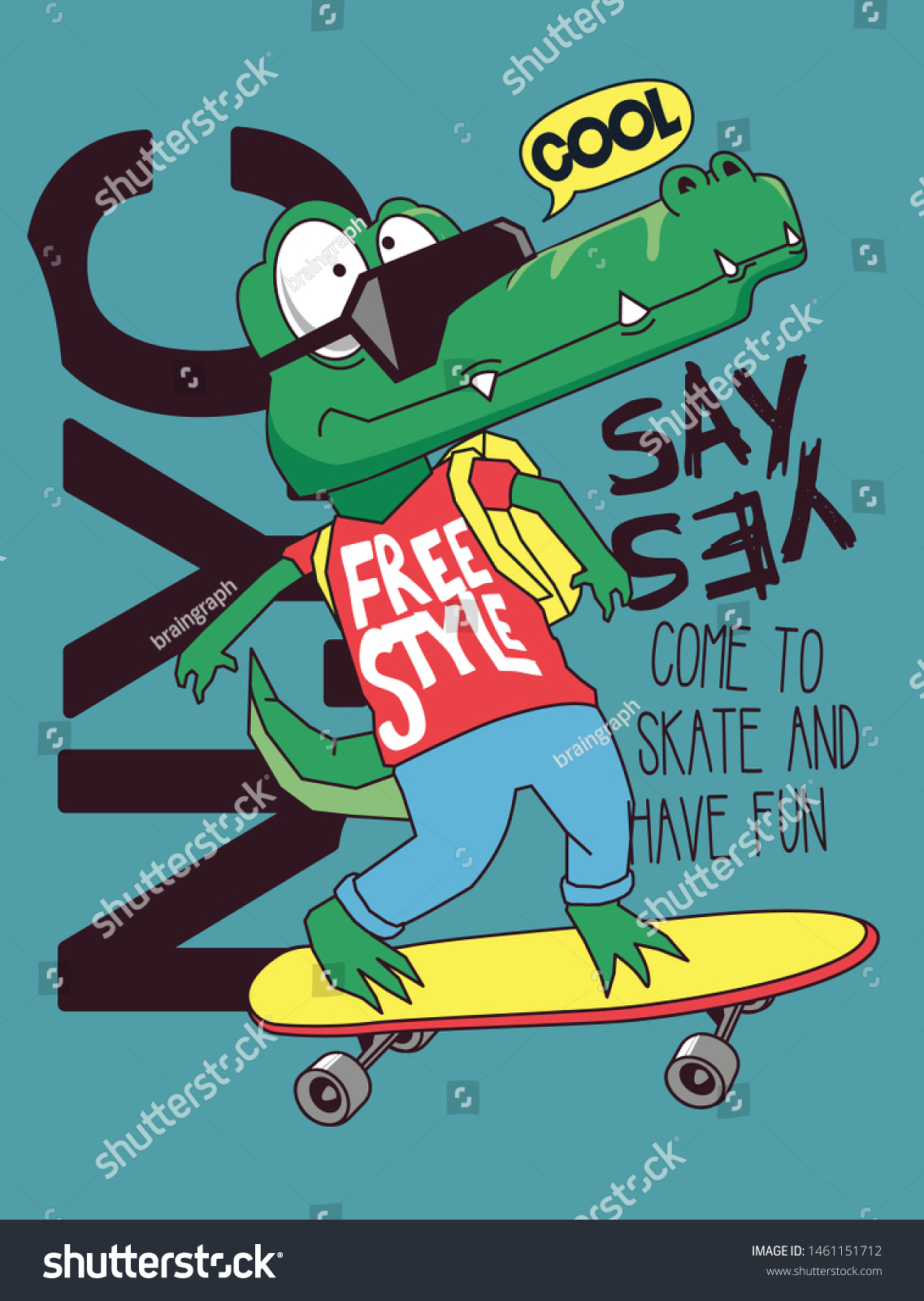 Cool Skateboarder Crocodile Vector Design Stock Vector (Royalty Free ...