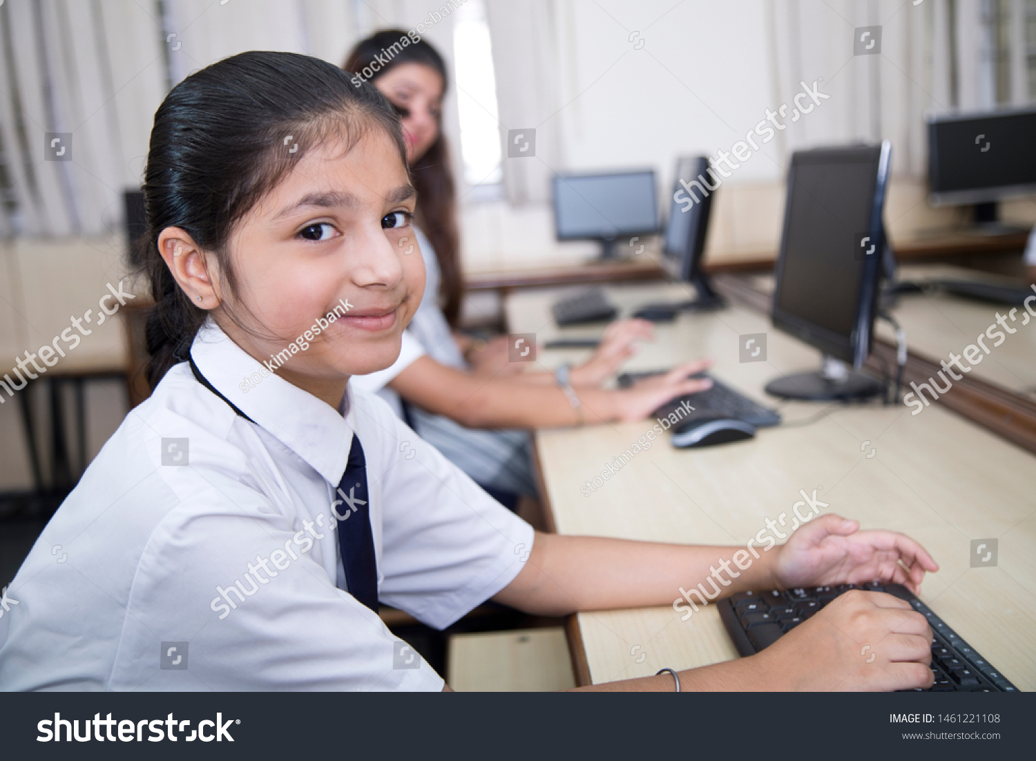 Indian Teacher Helping Students Computer Class Stock Photo 1461221108 ...