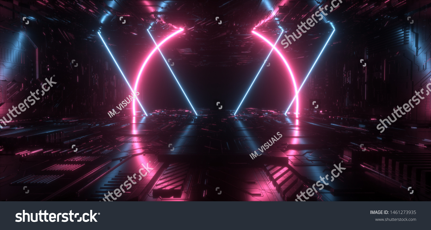 Futuristic Sci Fi Neon Glowing Lights Stock Illustration 1461273935 ...