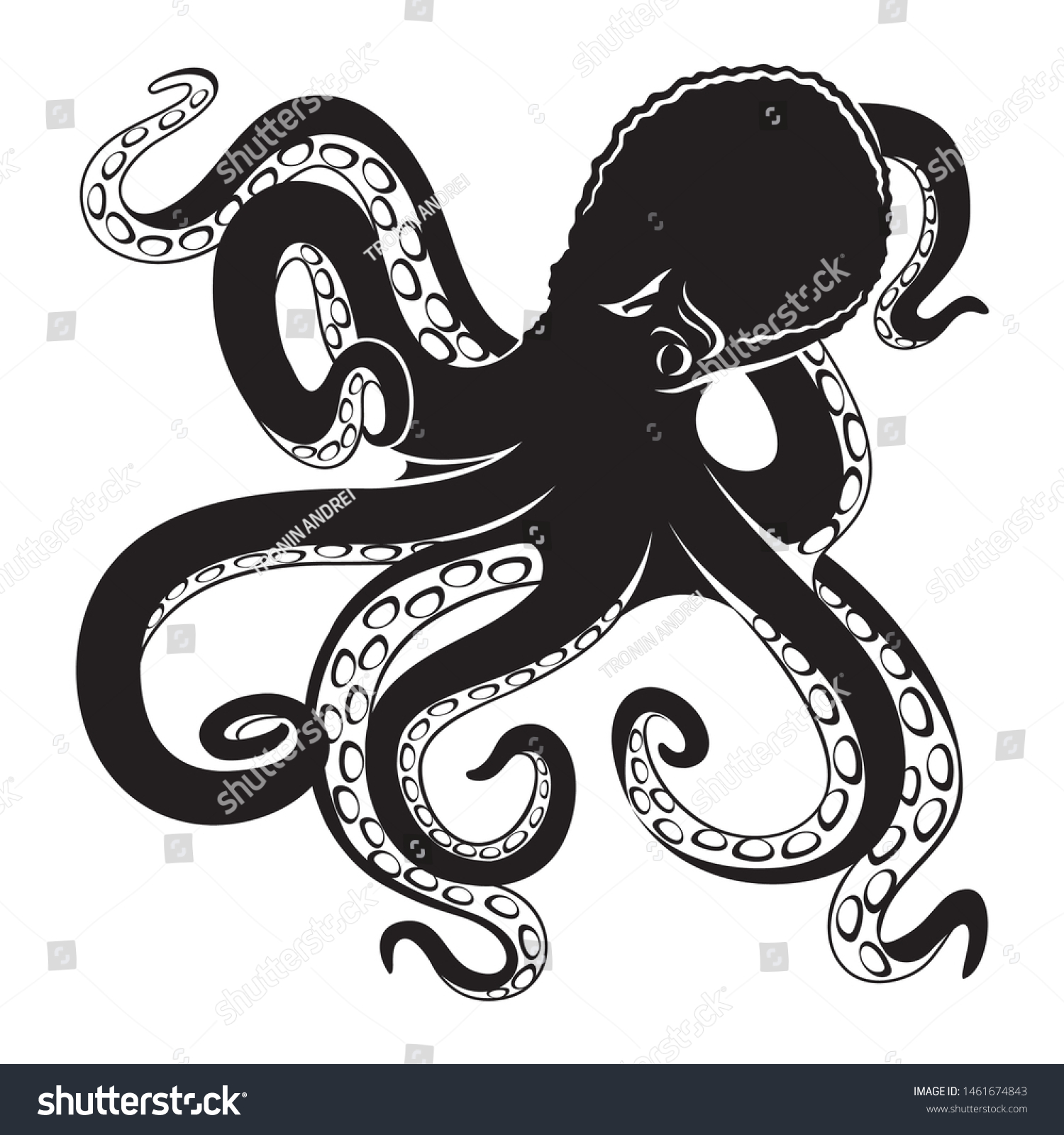 Angry Octopus Black Sign On White Stock Vector (Royalty Free ...