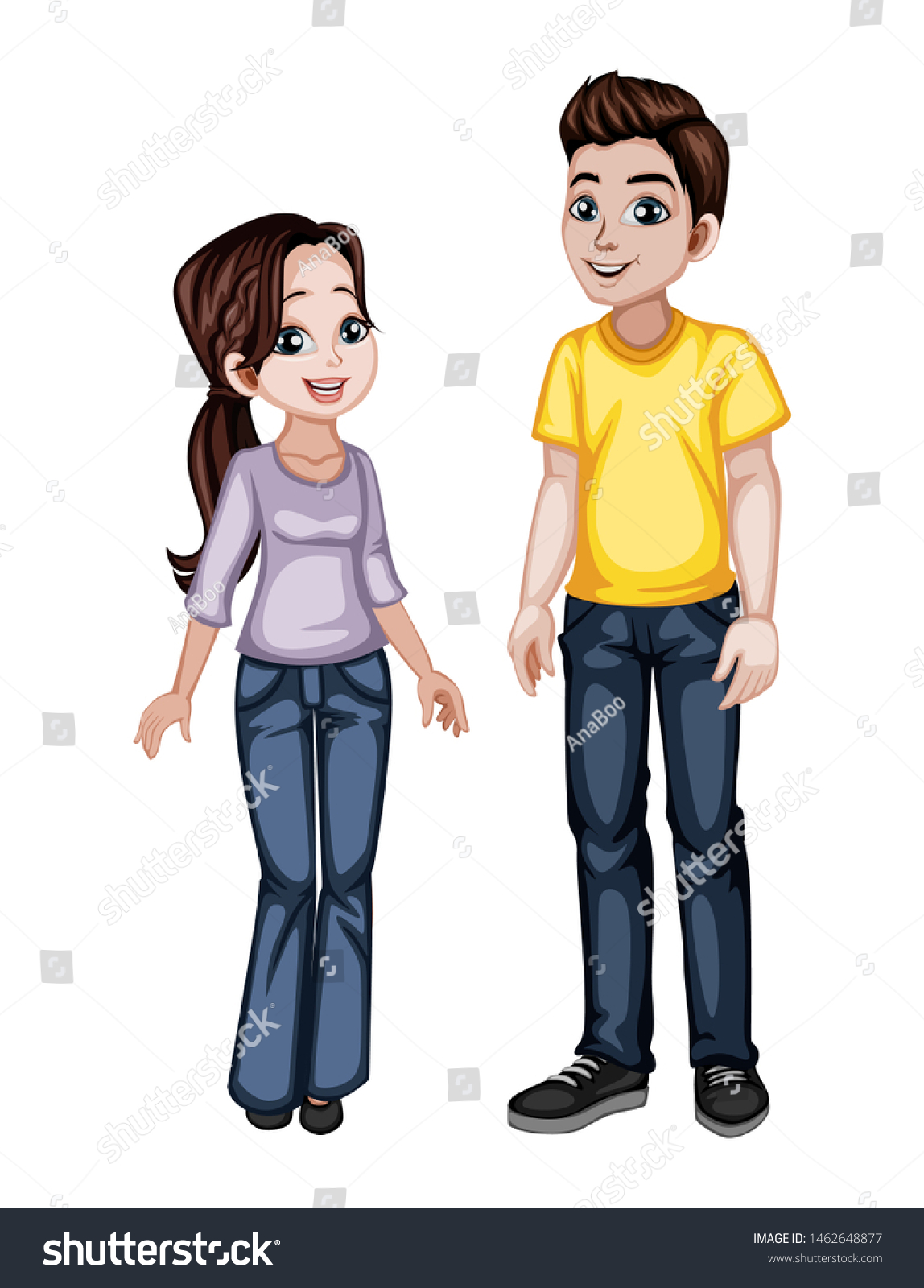 Cute Woman Man Characters Beautiful Clothes Stock Vector (Royalty Free ...