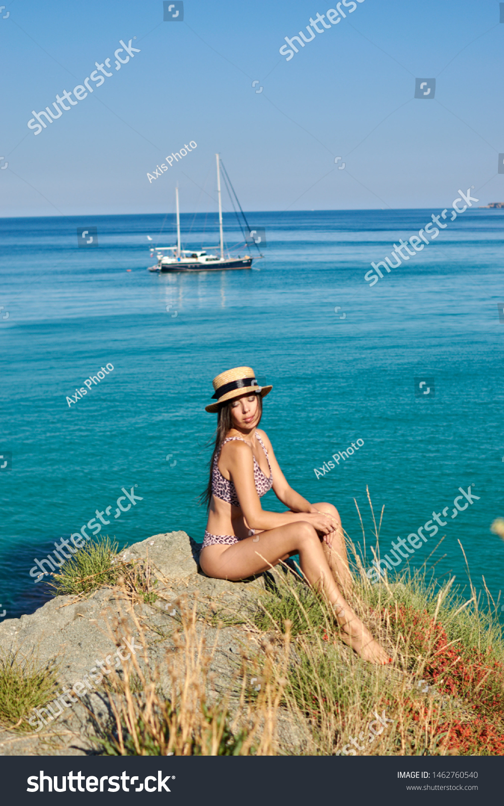 Sexy Brunette Long Hair Posing Swimsuit Stock Photo Shutterstock