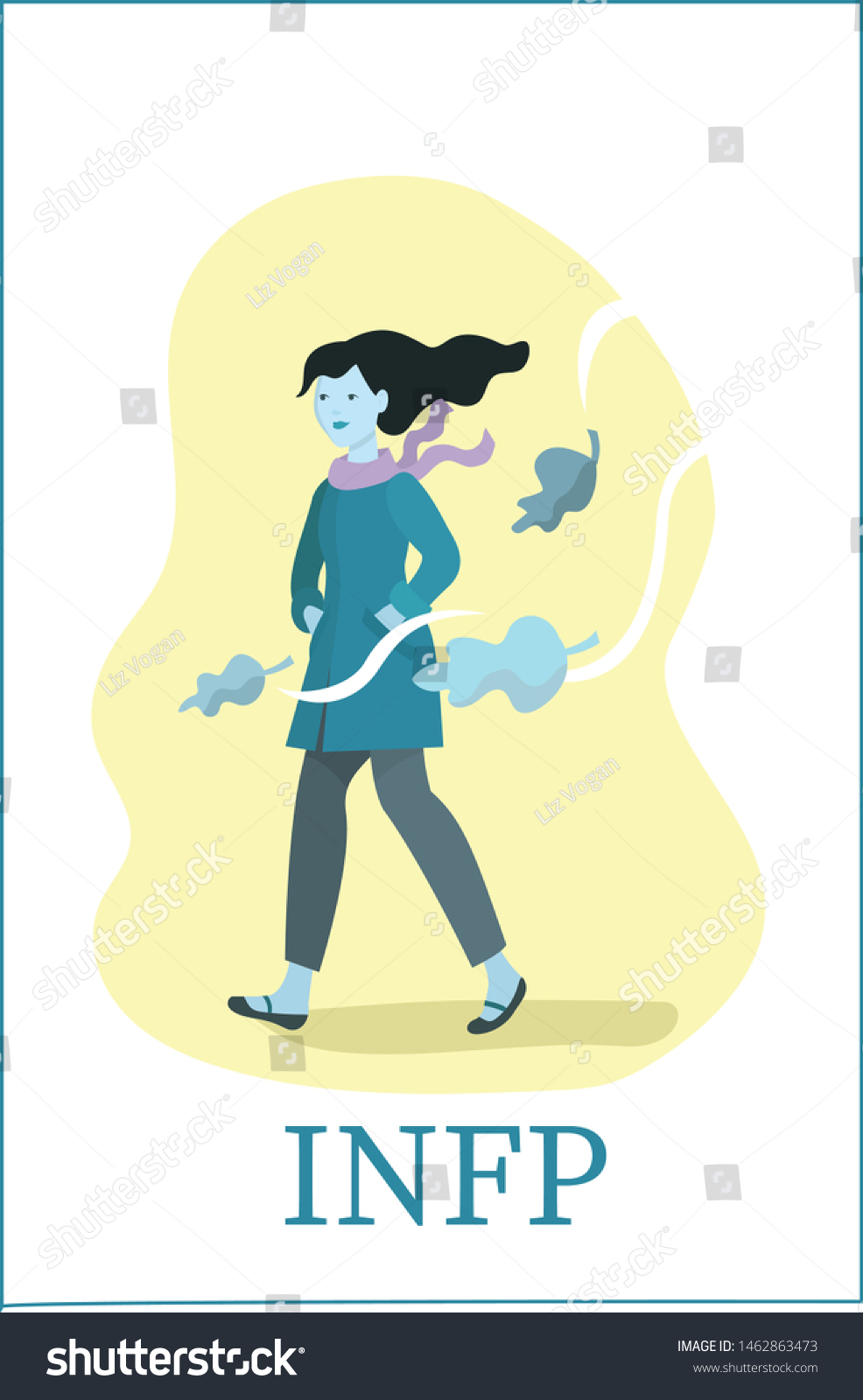 Illustration Infp Woman Mbti Typology Walking 库存矢量图（免版税）1462863473