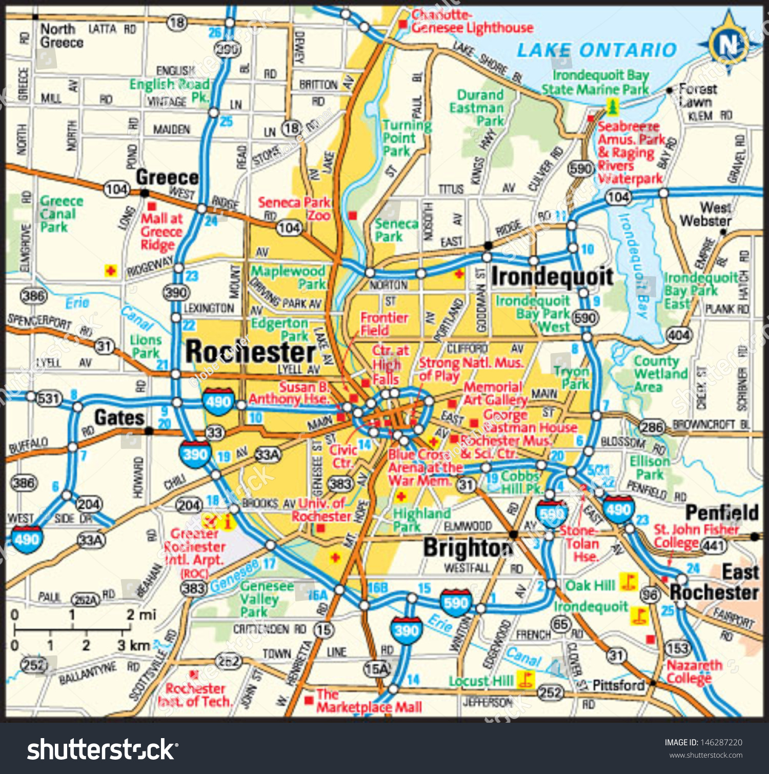 Rochester New York Area Map: vector de stock (libre de regalías