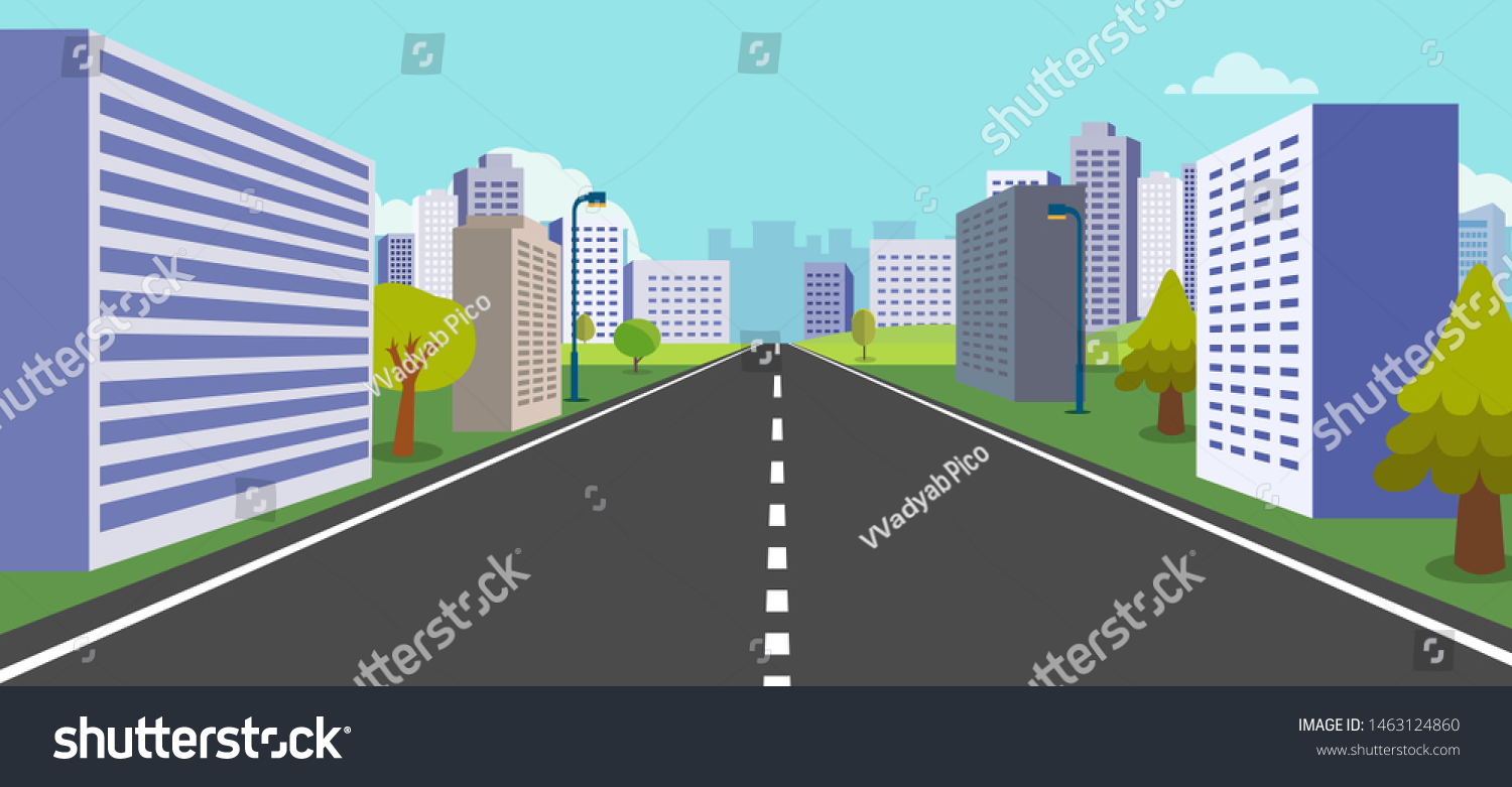 Perspective Town Nature Background Vector Illustrationstreet Stock ...