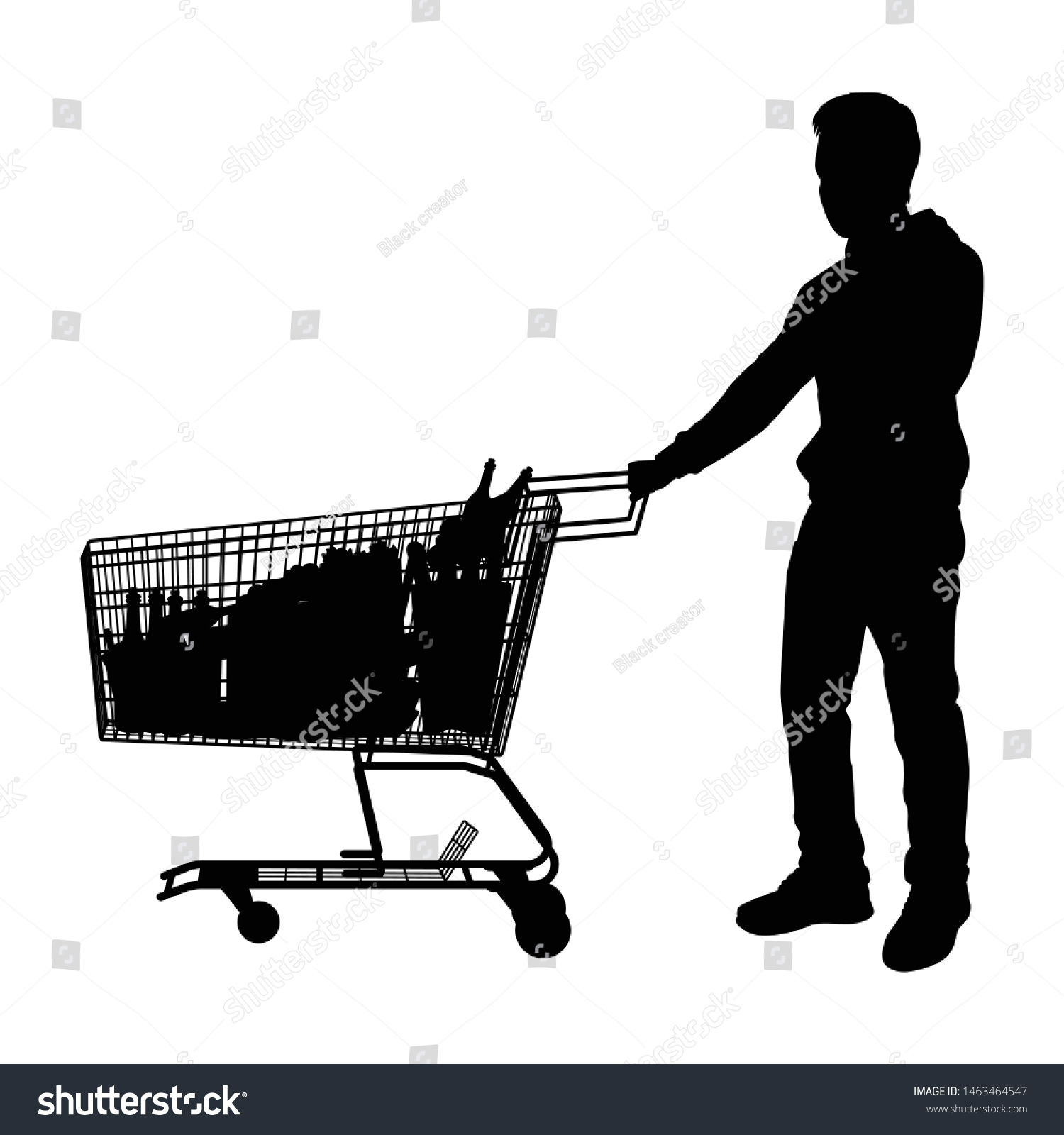 Man Shopping Cart Silhouette Vector Stock Vector (Royalty Free ...