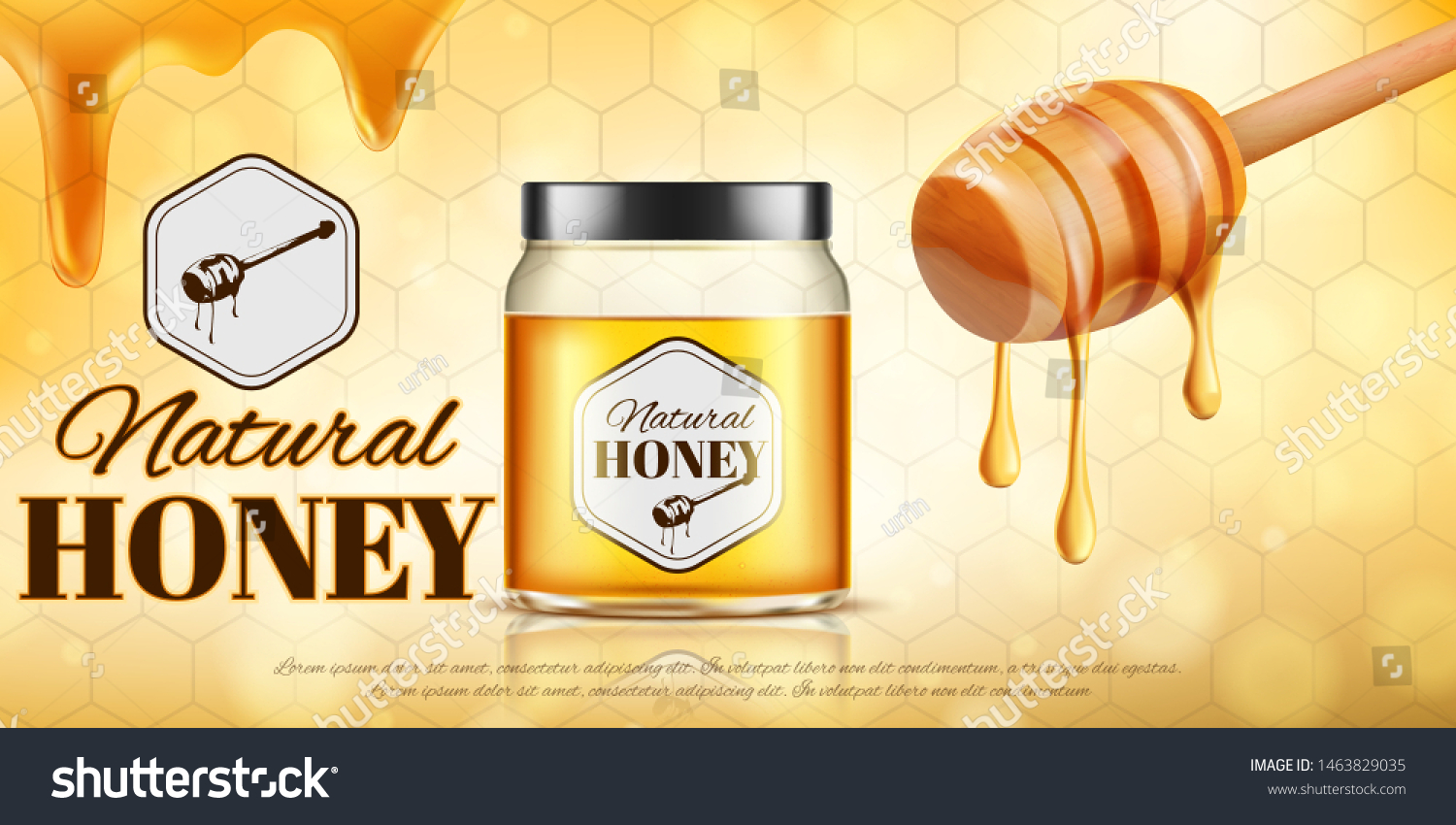 Glass Jar Full Honey On Yellow Stock Vector (royalty Free) 1463829035 