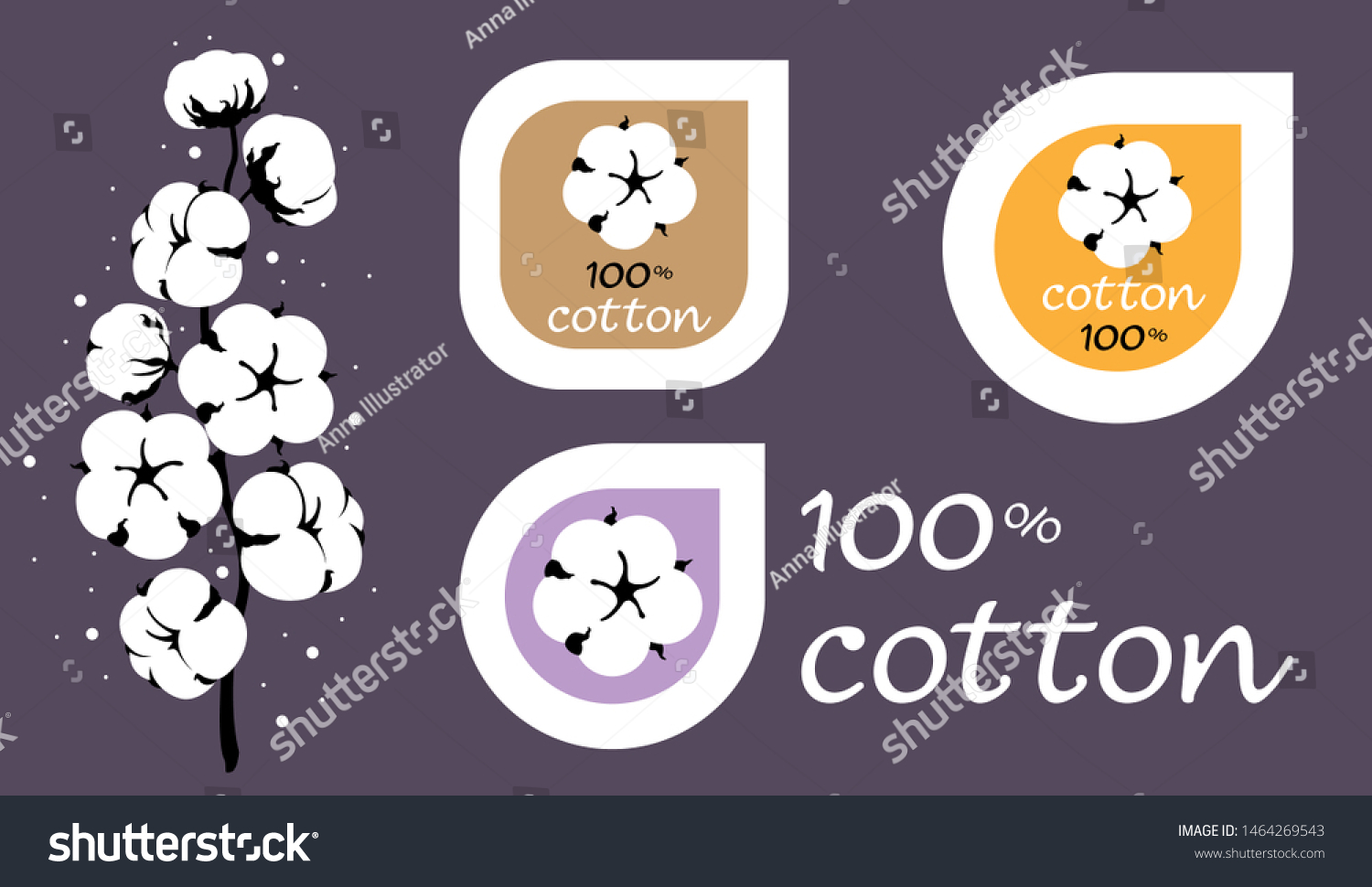 Cotton Logos Icons Labels Stickers Emblems Stock Vector (Royalty Free ...