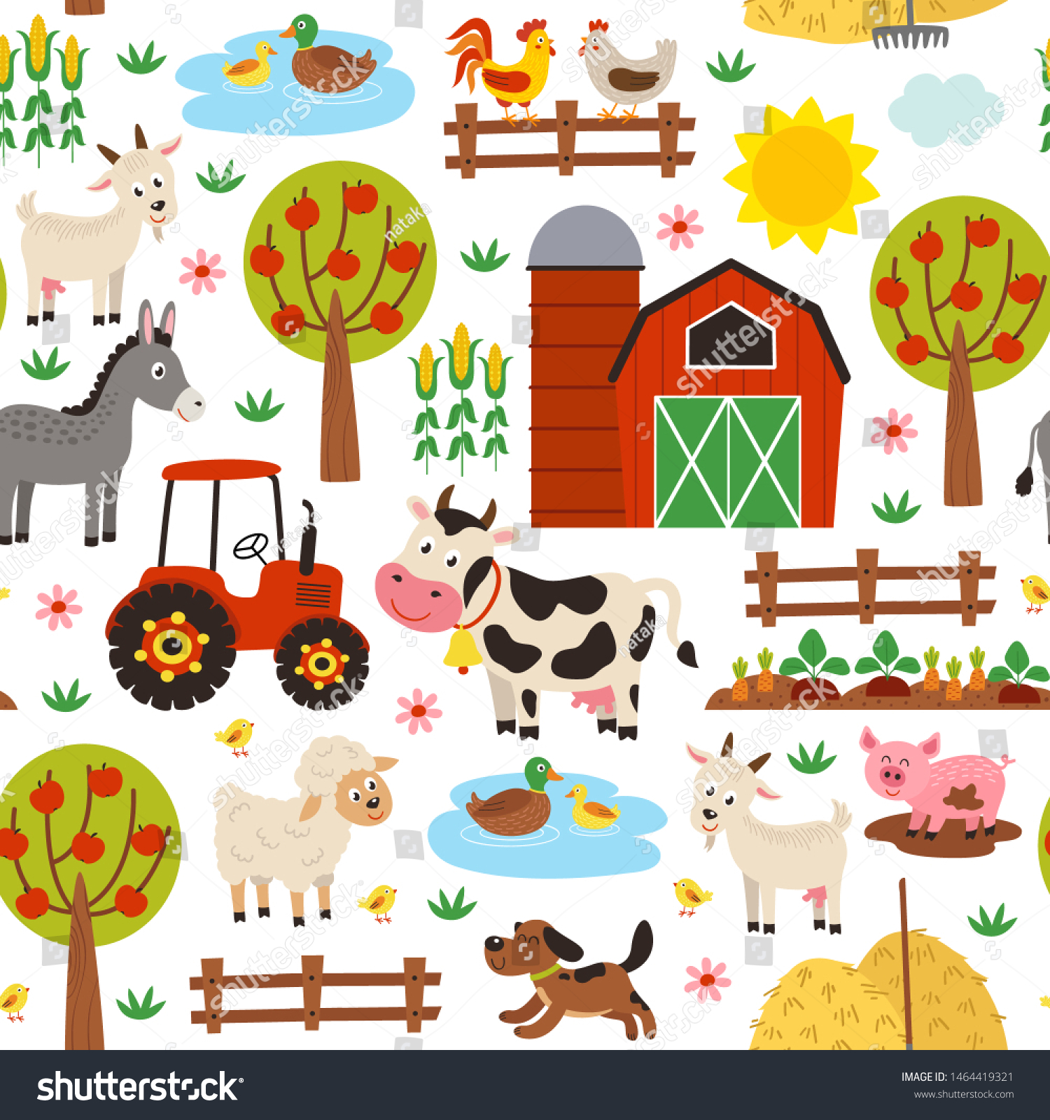 Seamless Pattern Farm Animals On White Stock Vector (Royalty Free ...