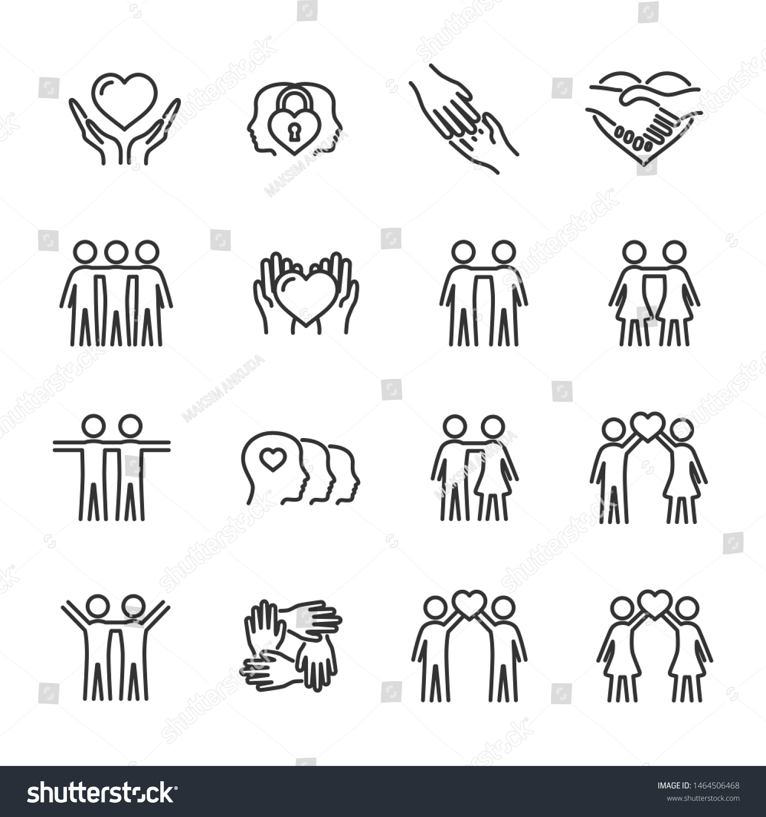 Vector Set Friendship Love Line Icons Stock Vector (Royalty Free ...